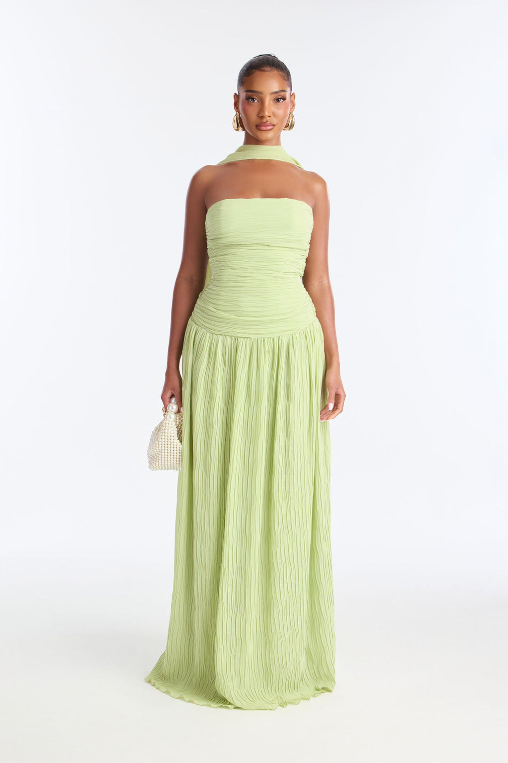Marielle Pleated Scarf Gown - Sage