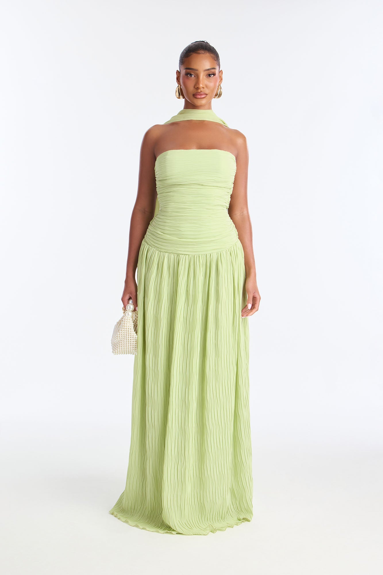Marielle Pleated Scarf Gown - Sage