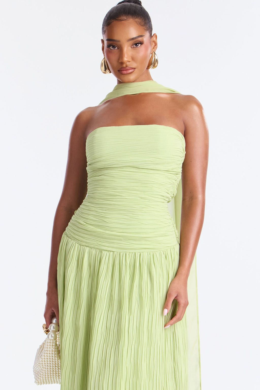 Marielle Pleated Scarf Gown - Sage