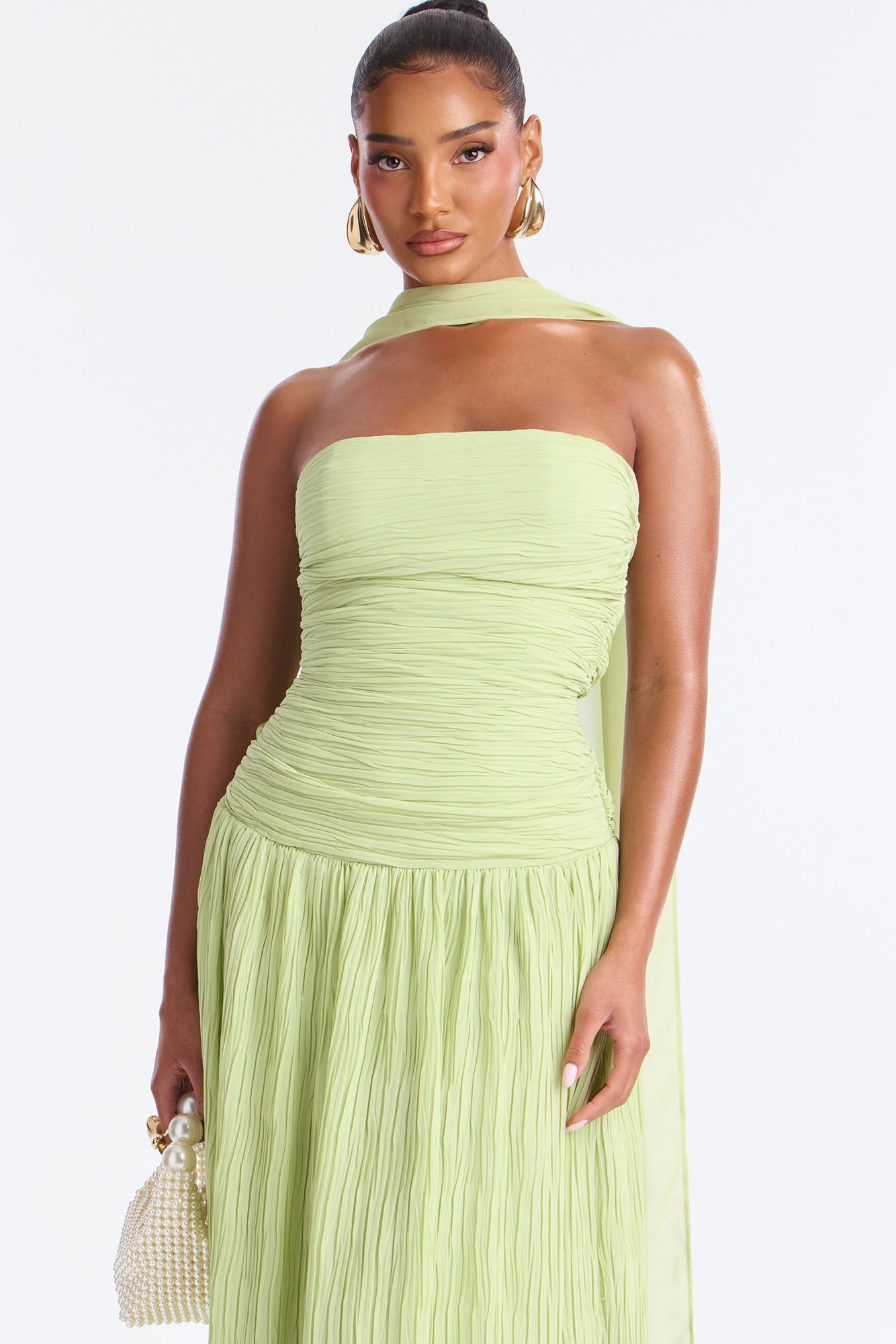 Marielle Pleated Scarf Gown - Sage