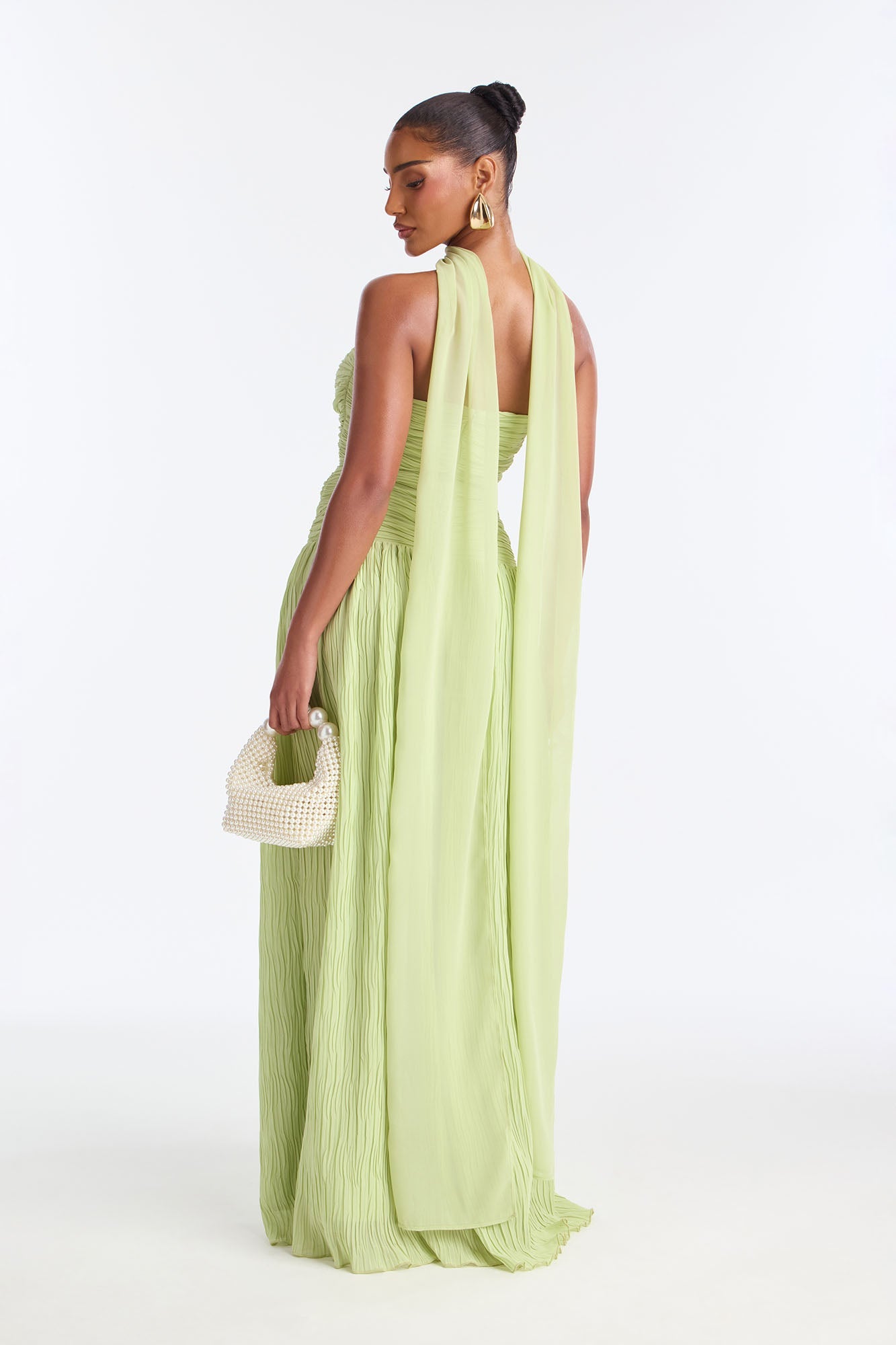 Marielle Pleated Scarf Gown - Sage