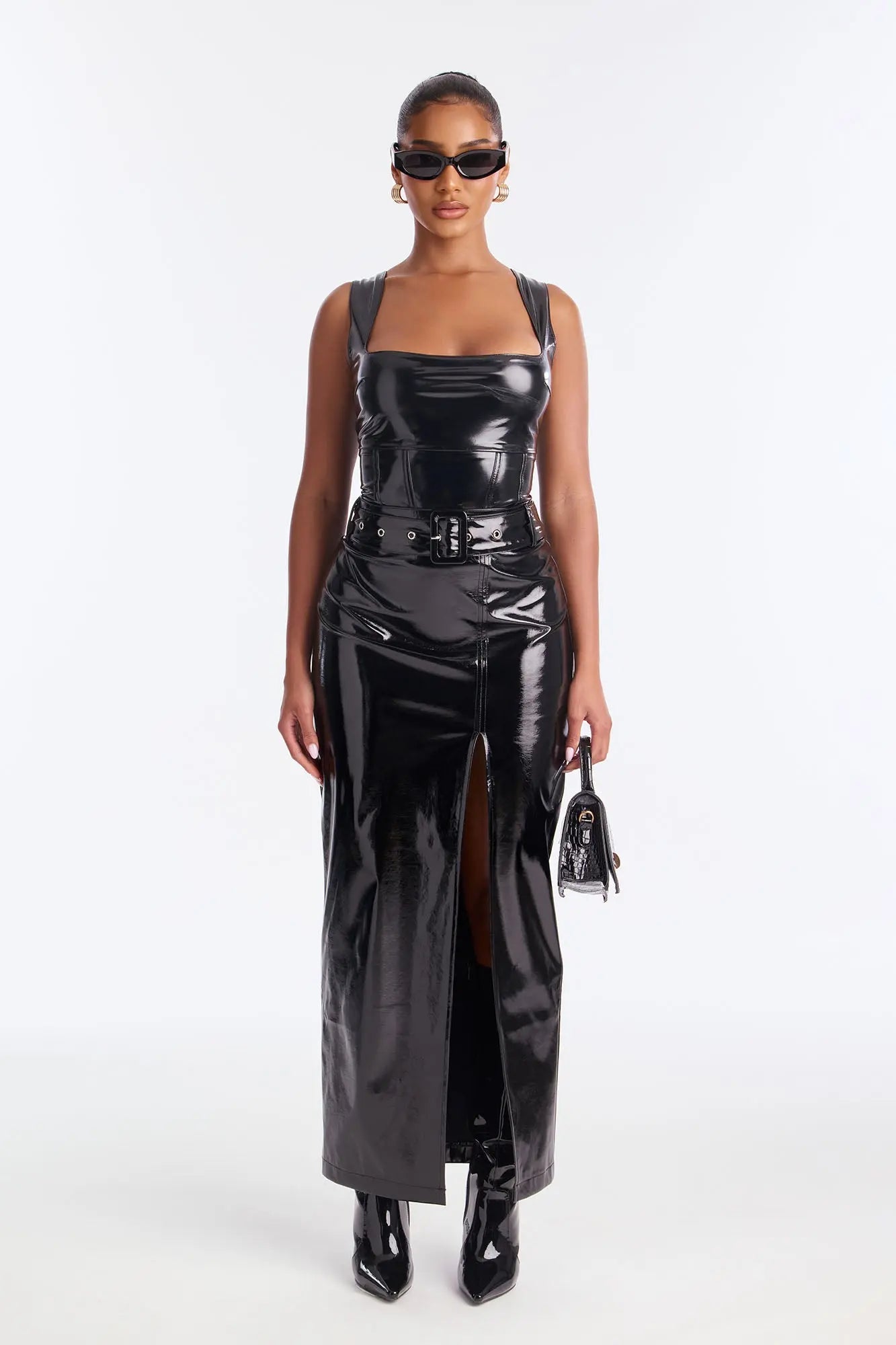 Not Your Babe Faux Patent Leather Maxi Skirt - Black 