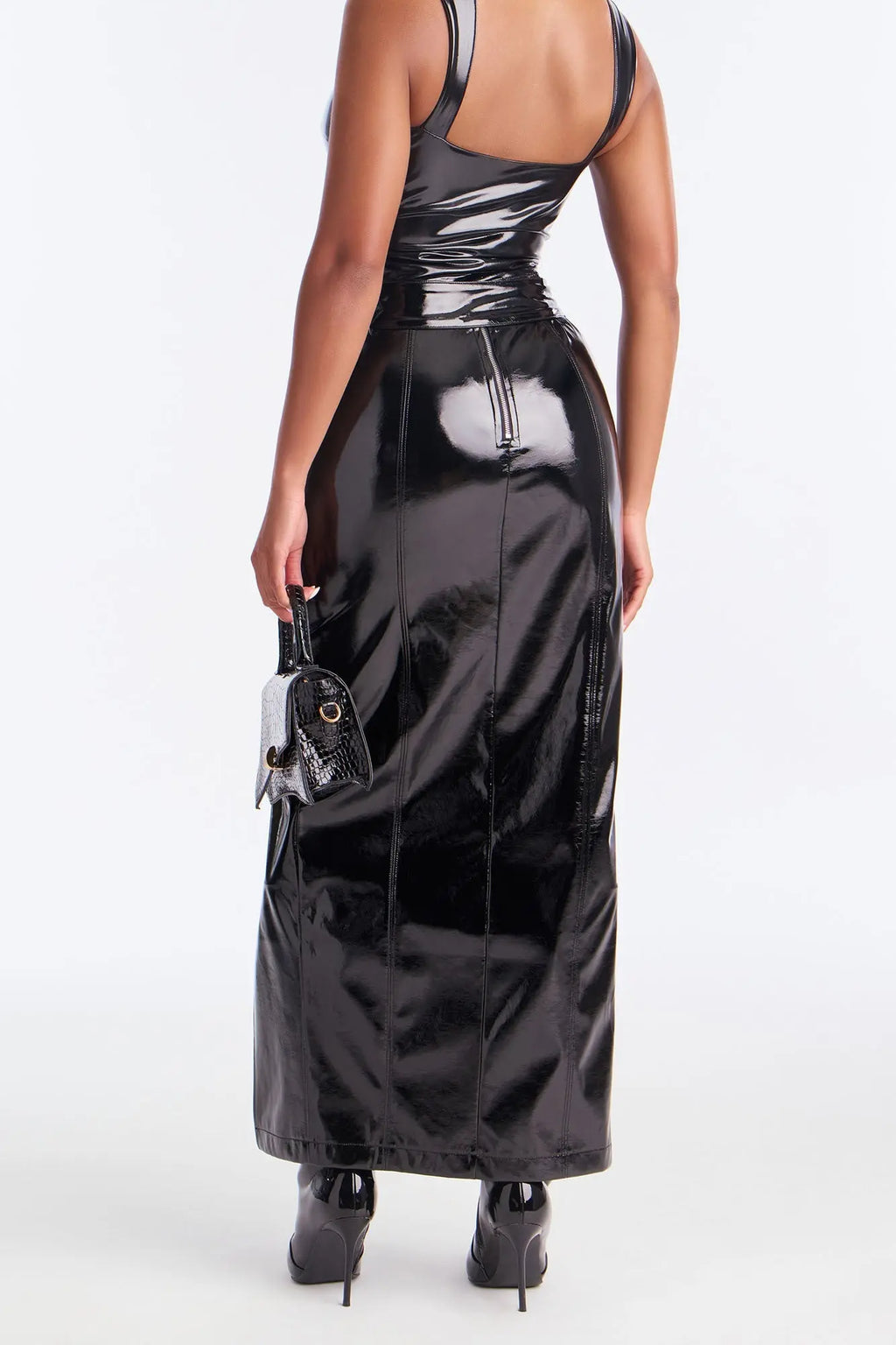Not Your Babe Faux Patent Leather Maxi Skirt - Black 