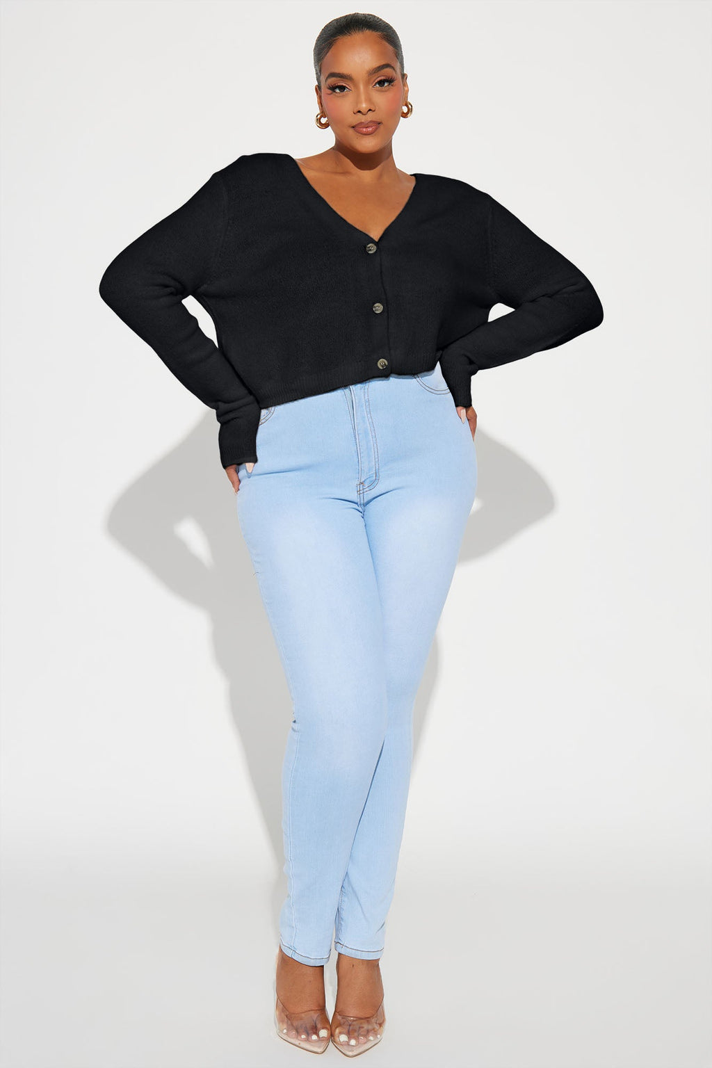 Albyn Cropped Cardigan Sweater - Black
