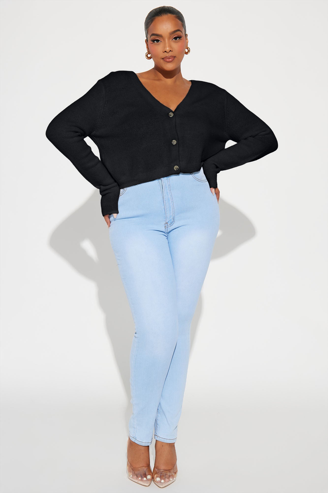 Albyn Cropped Cardigan Sweater - Black