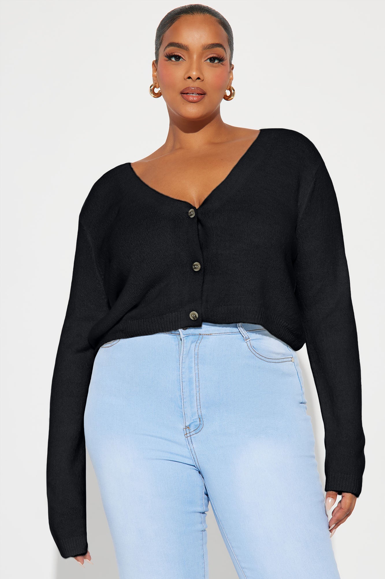 Albyn Cropped Cardigan Sweater - Black
