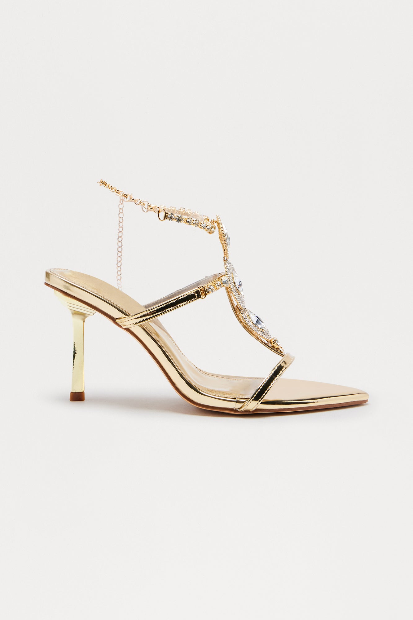 Emelda Rhinestone Ankle Strap Heels - Gold