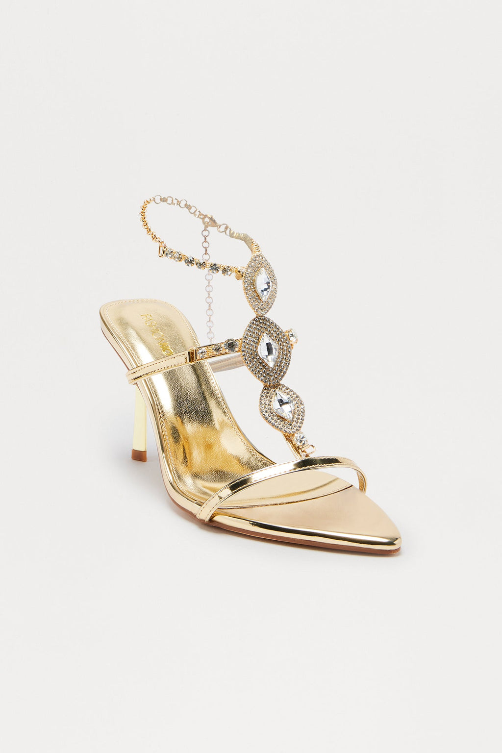 Emelda Rhinestone Ankle Strap Heels - Gold
