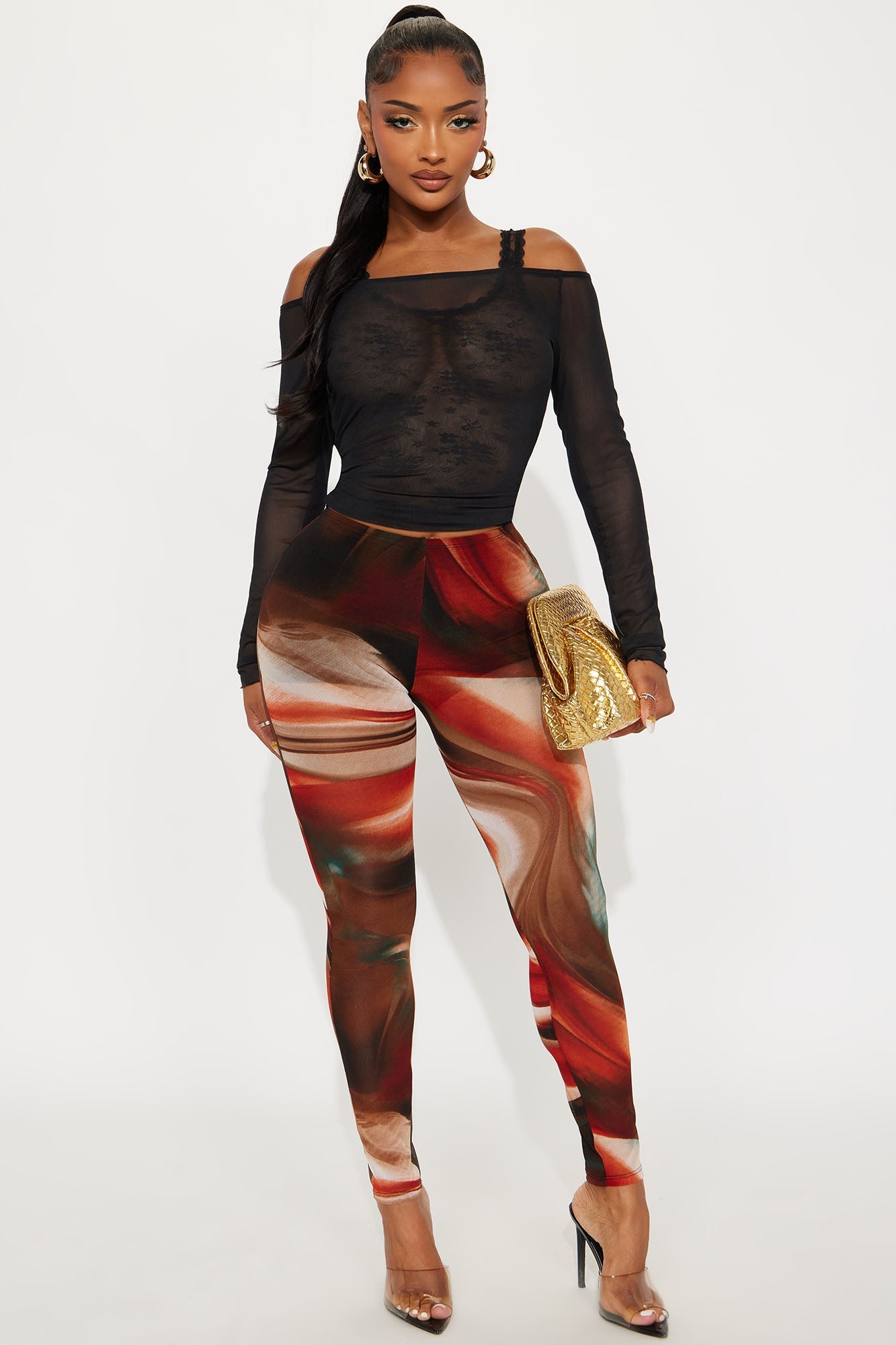 Classic Sign Mesh Long Sleeve Top - Black