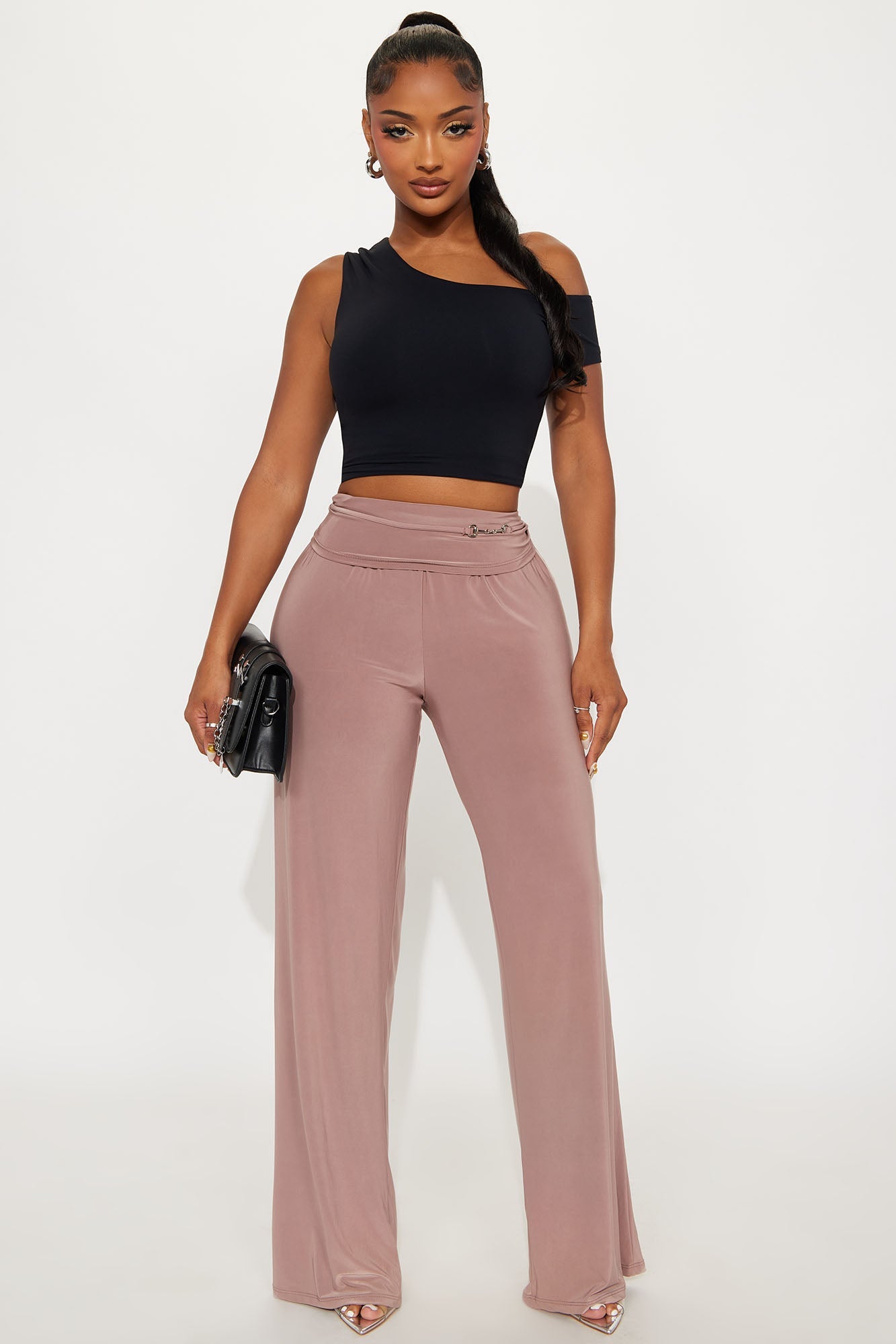 I'm The Moment Mid Rise Wide Leg Hardware Pant 33 - Mocha