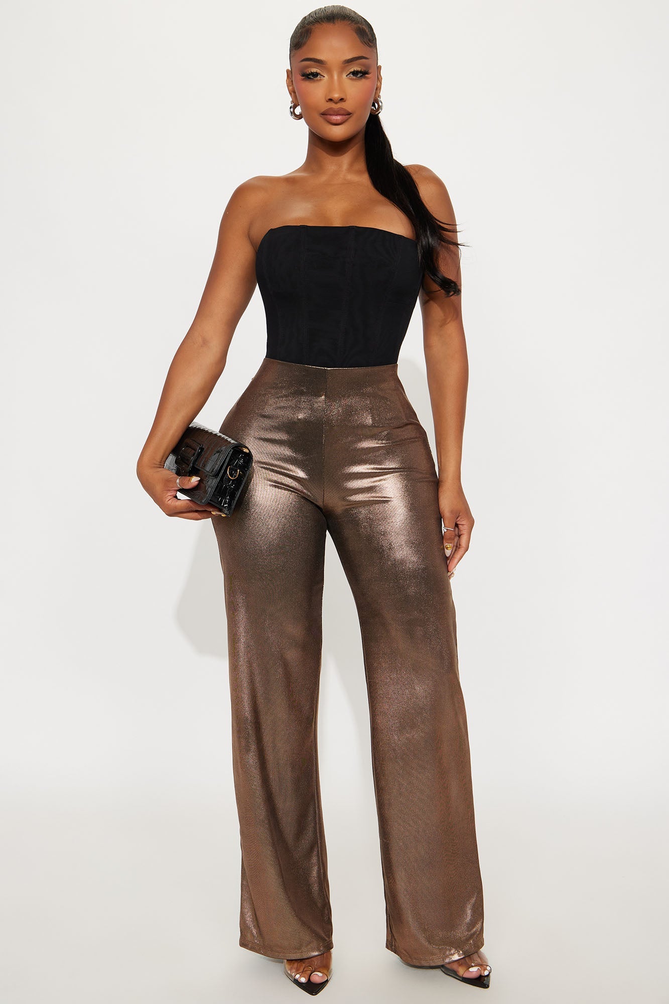 Show Stopper Metallic Wide Leg Pant 31″ - Rose Gold