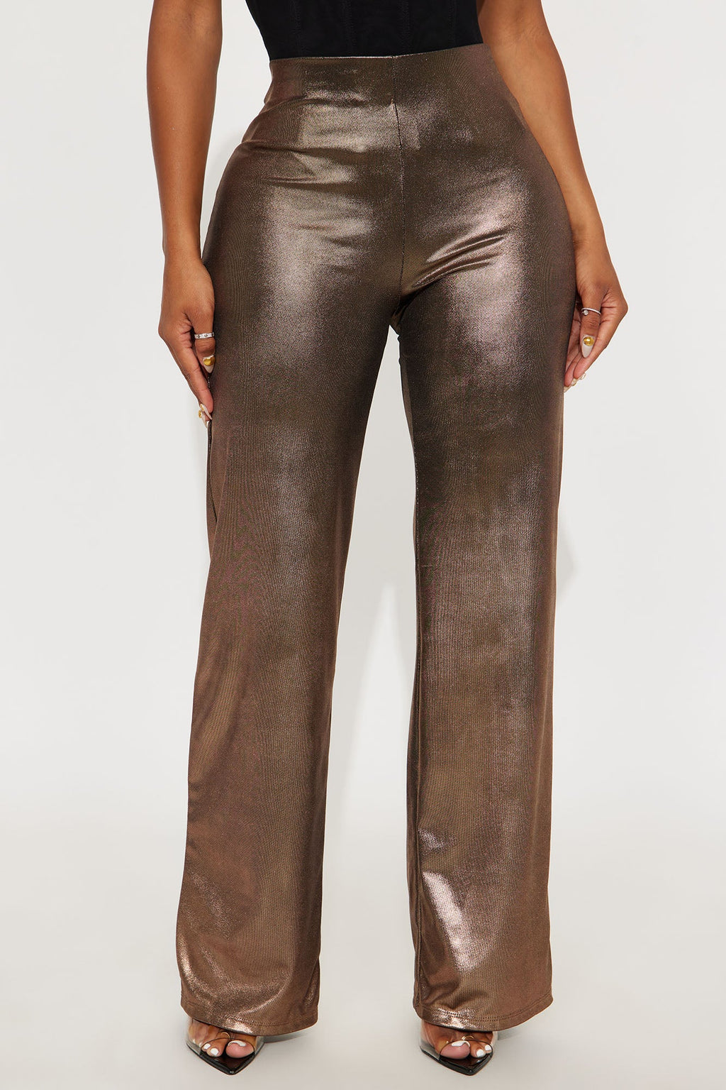 Show Stopper Metallic Wide Leg Pant 31″ - Rose Gold