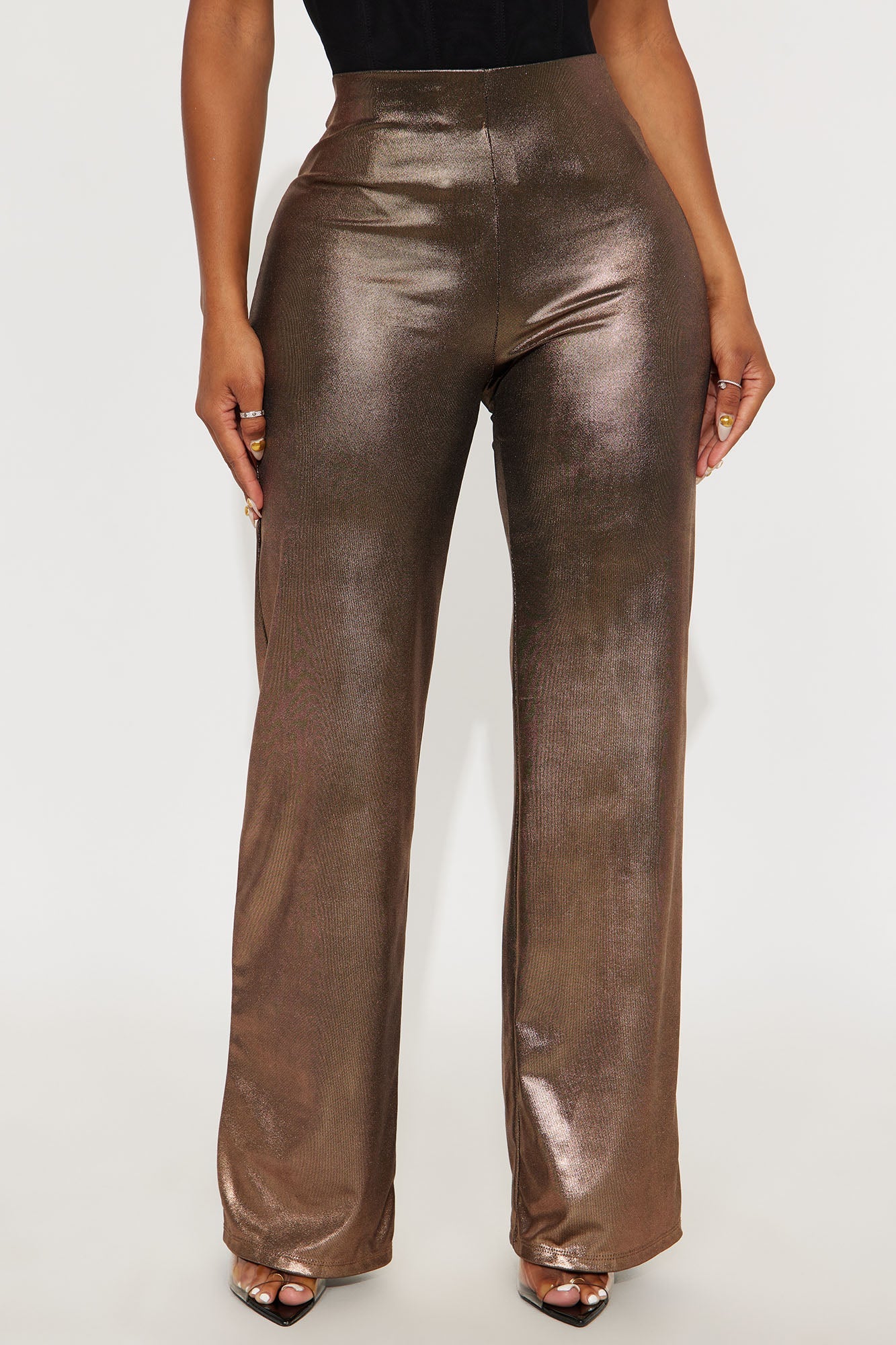 Show Stopper Metallic Wide Leg Pant 31″ - Rose Gold