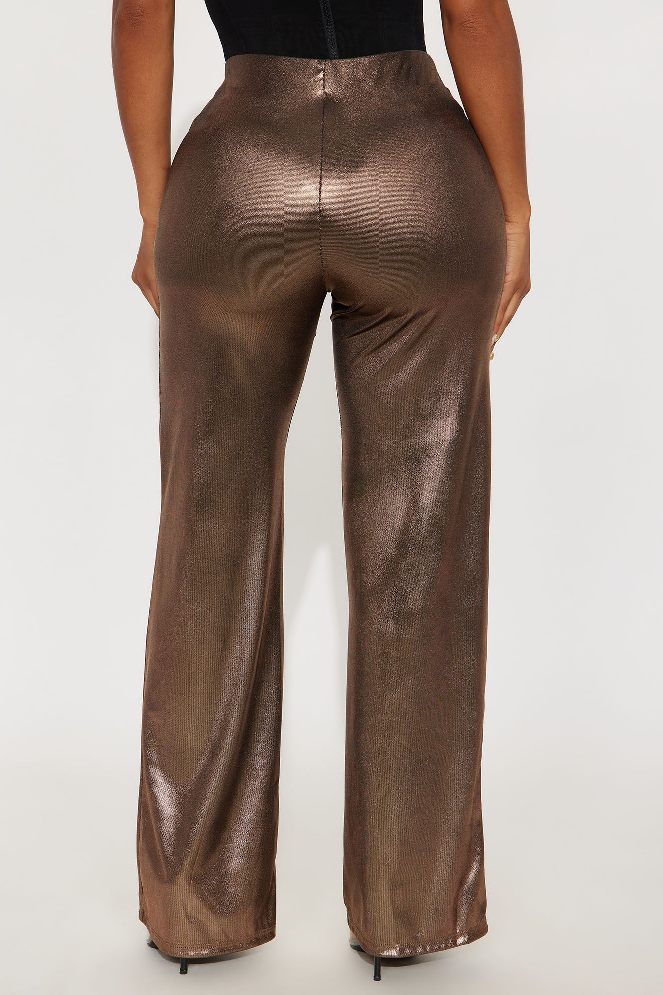 Show Stopper Metallic Wide Leg Pant 31″ - Rose Gold