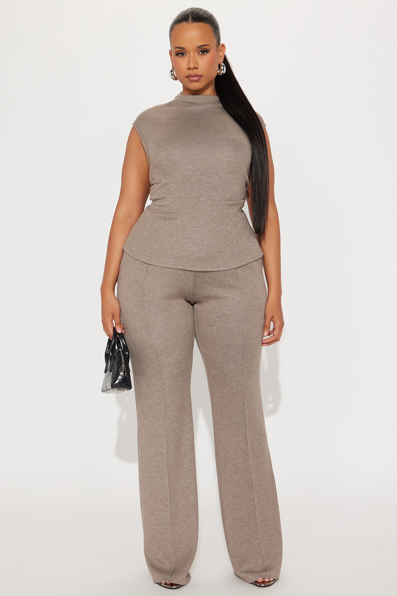 Shayla High Neck Pant Set - Mocha 