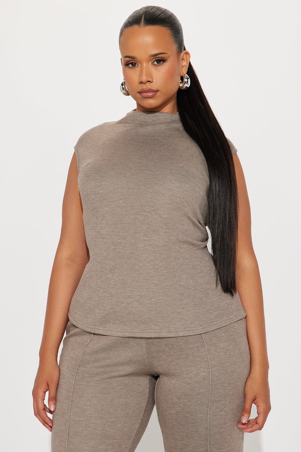 Shayla High Neck Pant Set - Mocha 