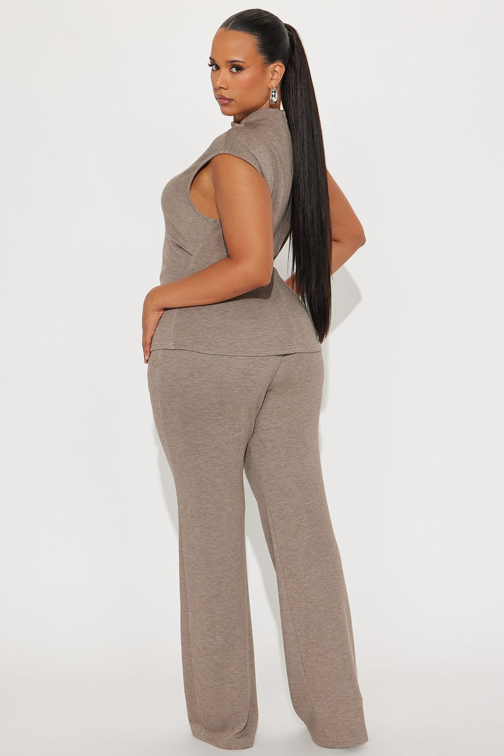 Shayla High Neck Pant Set - Mocha 