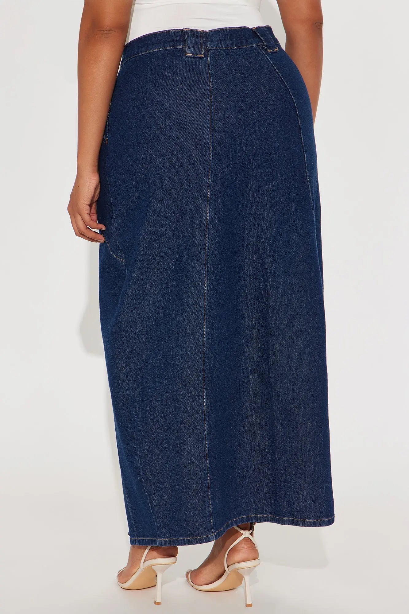 Penny Front Slit Denim Maxi Skirt - Rinse Blue Wash 