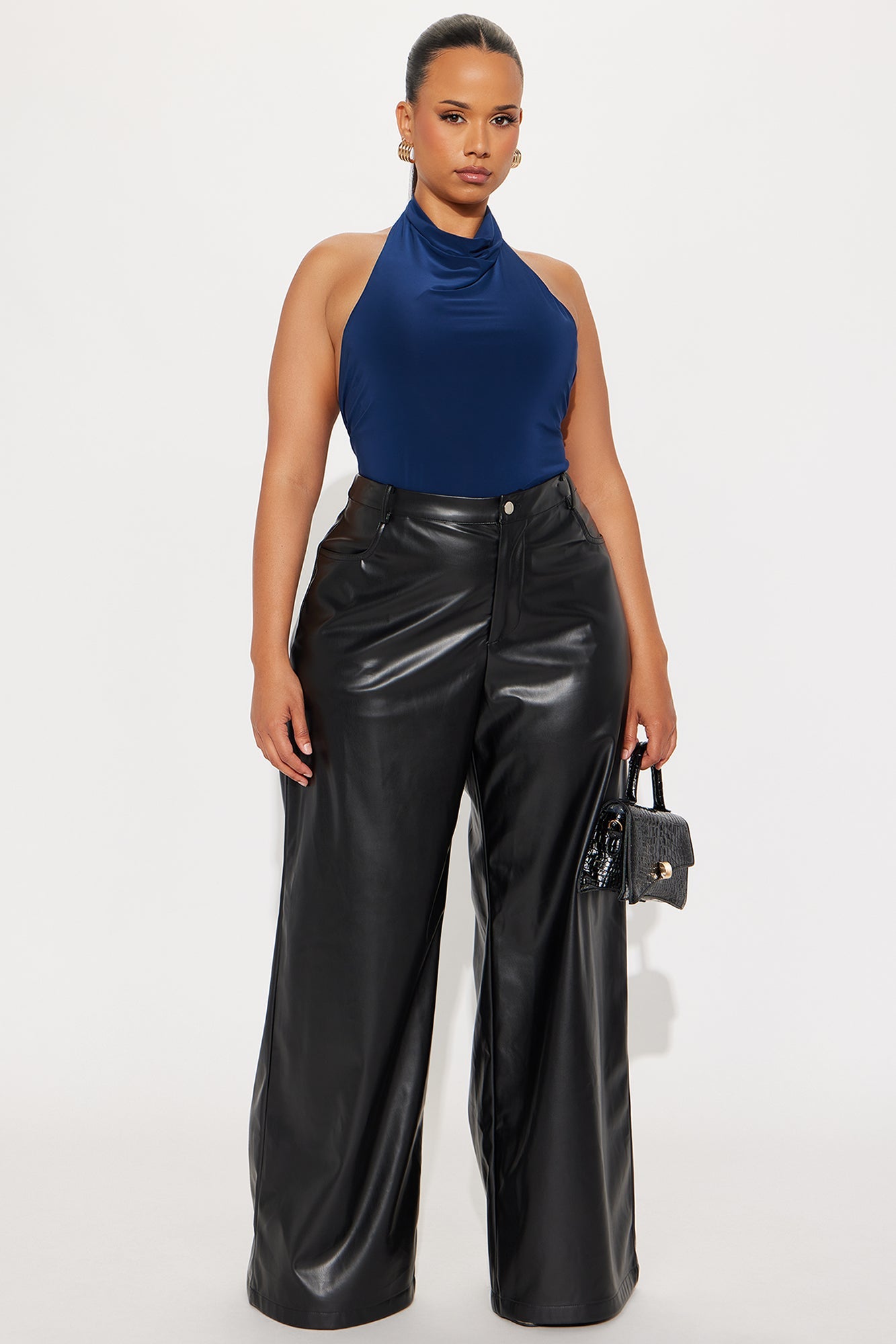 Cassia Mock Neck Halter Top - Navy