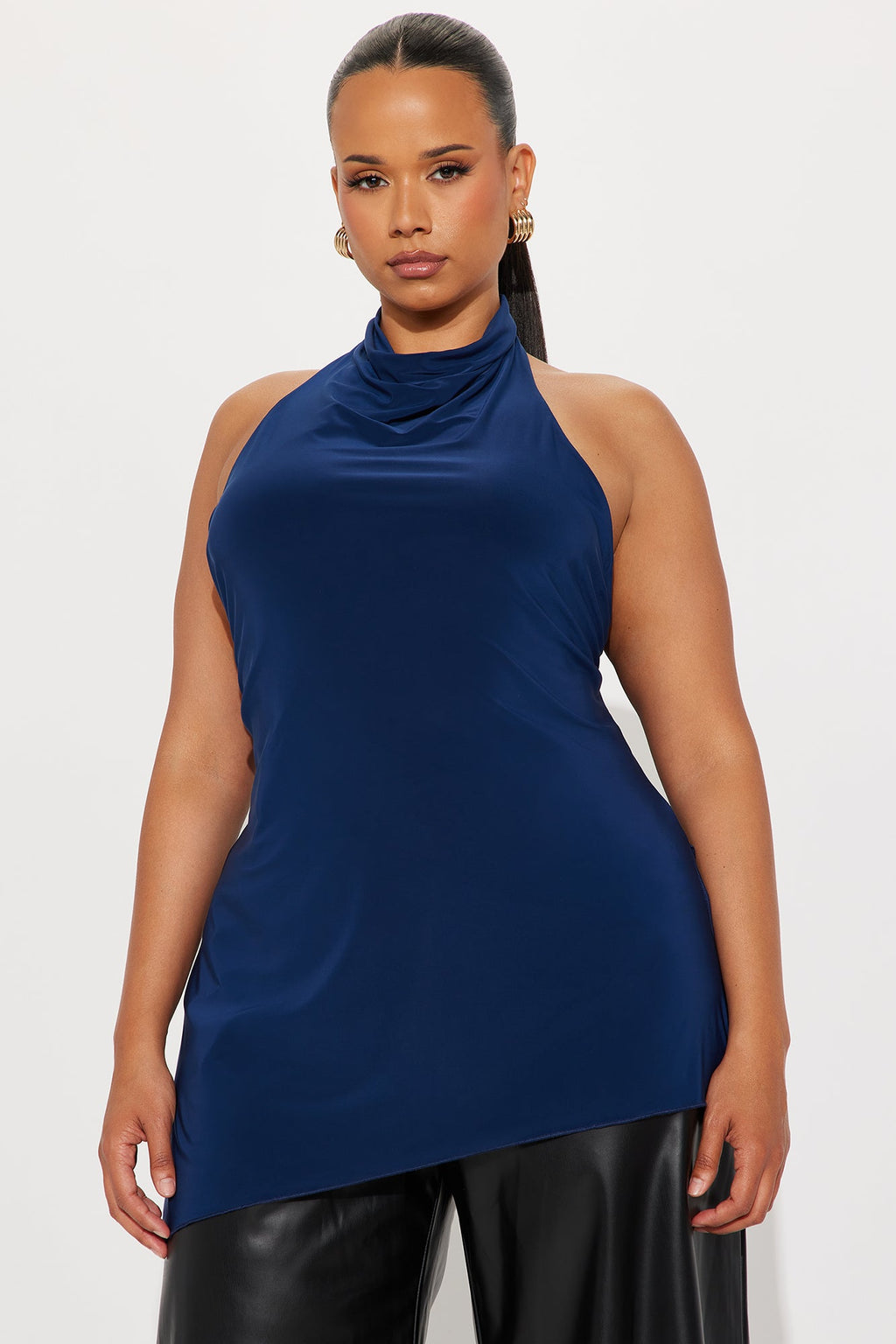 Cassia Mock Neck Halter Top - Navy