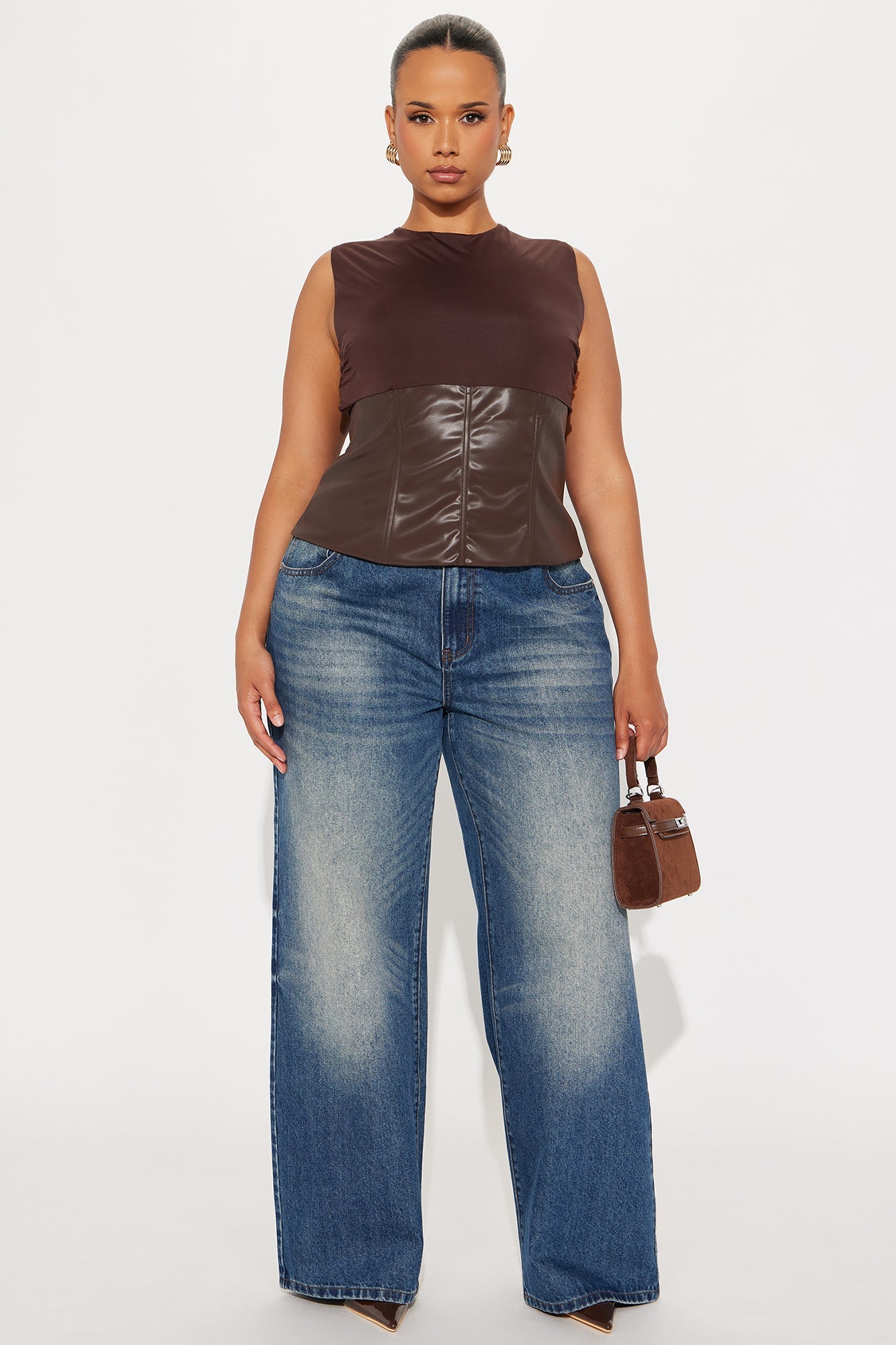 Maneater Corset Waist Sleeveless Top - Brown