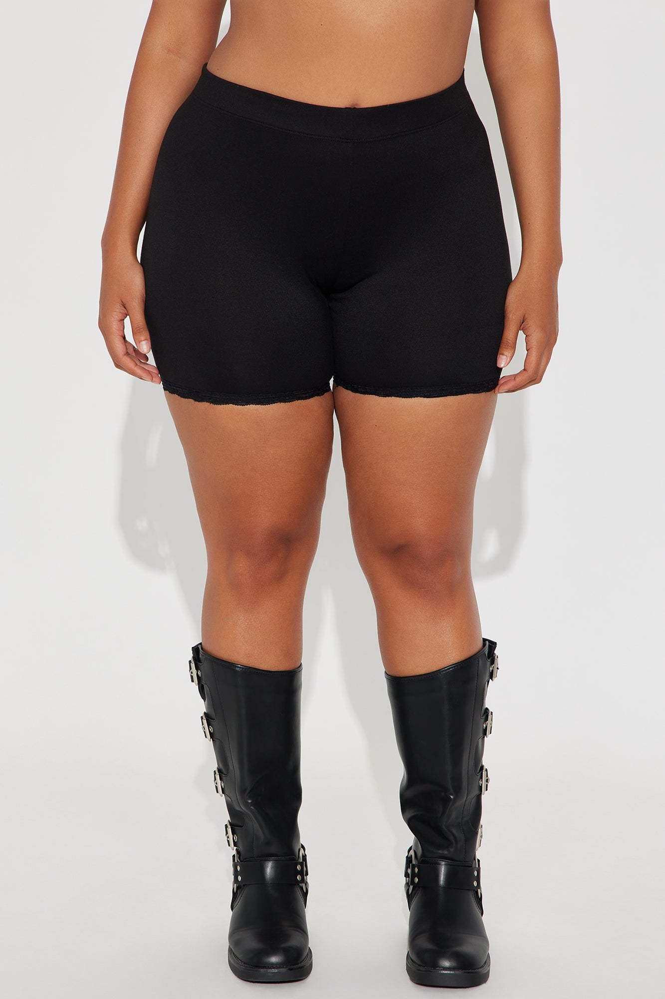 Camille Lace Trim Biker Short  - Black