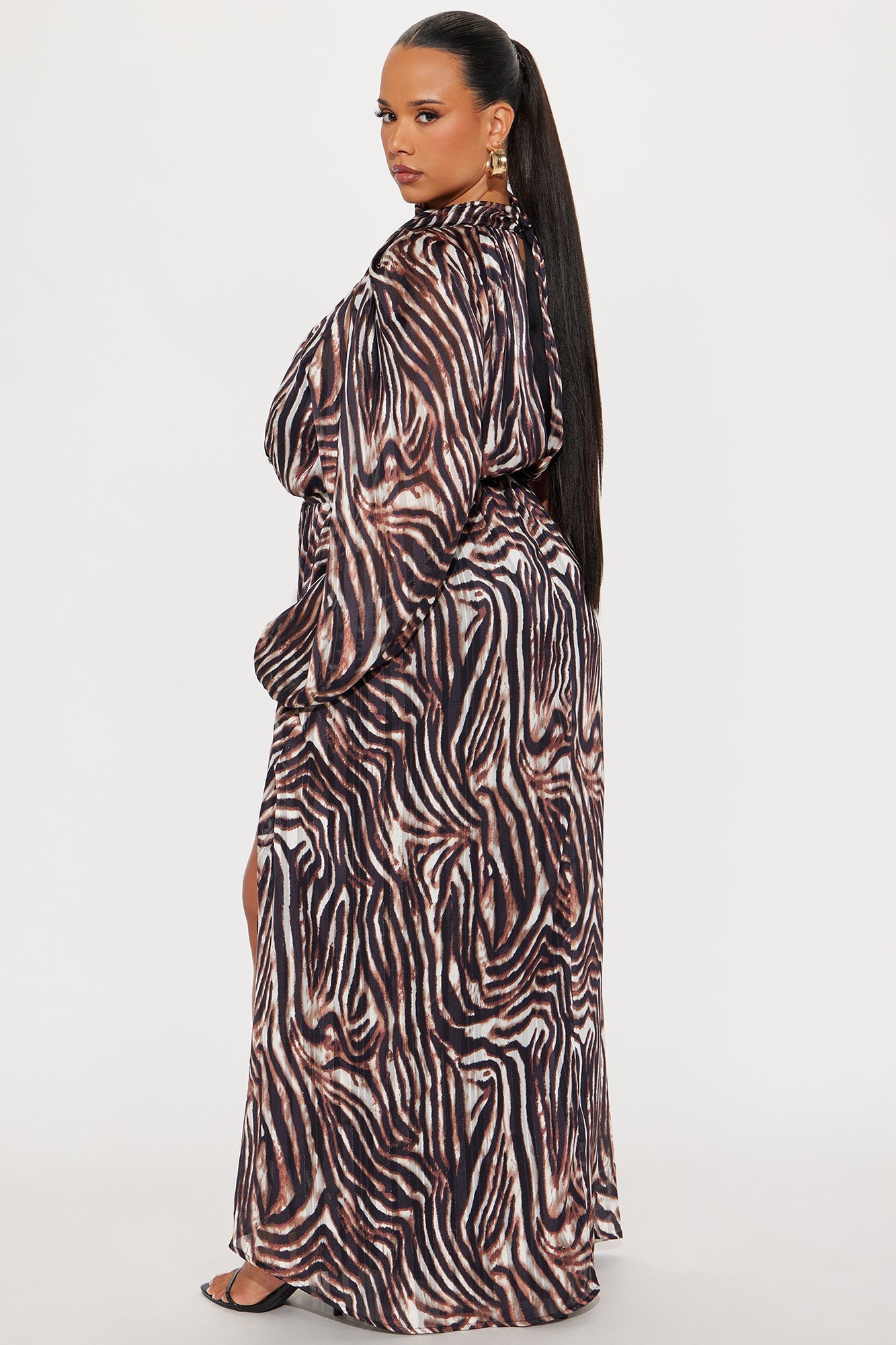 Baylee Zebra One Shoulder Maxi Dress - Brown/combo