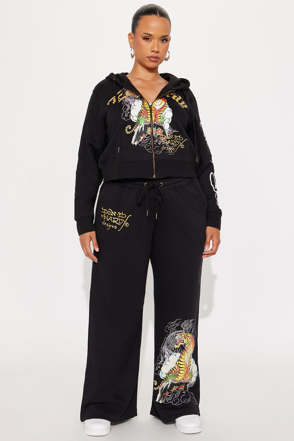 Ed Hardy Tiger Cliff Zip Up Hoodie - Black