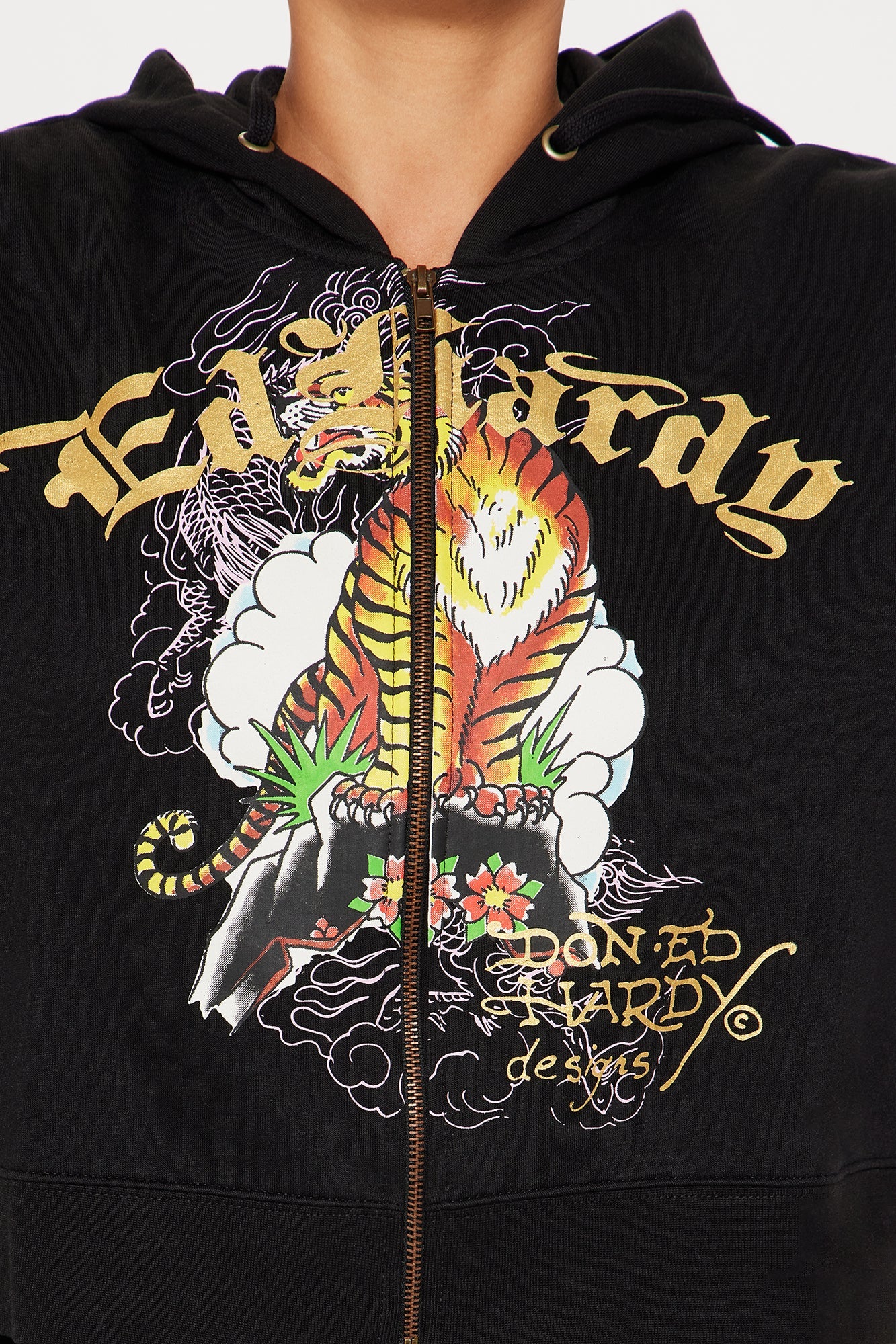Ed Hardy Tiger Cliff Zip Up Hoodie - Black