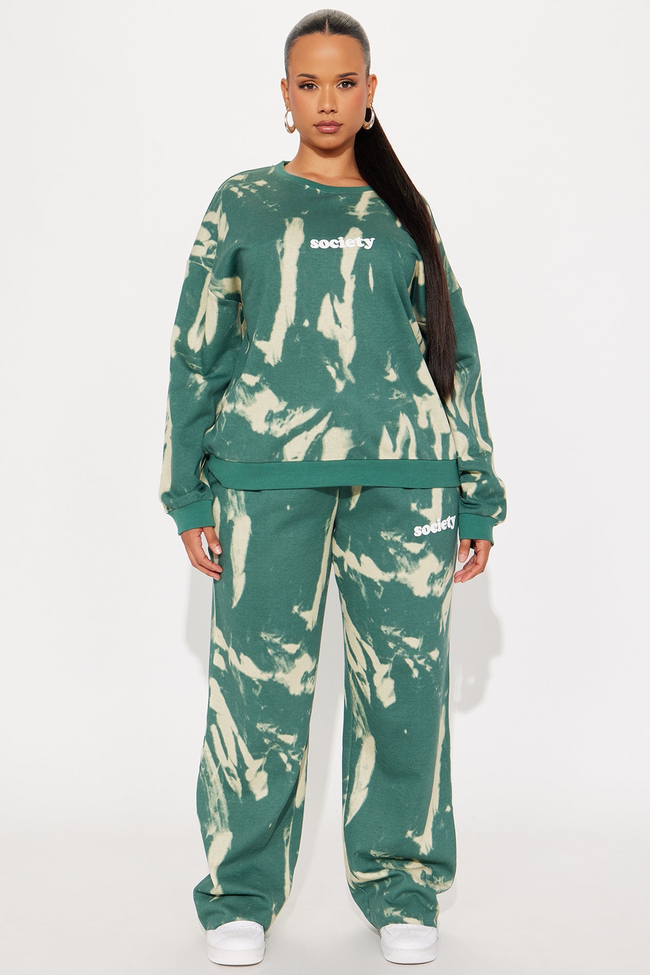 Society Ties Fleece Pant Set - Green/combo