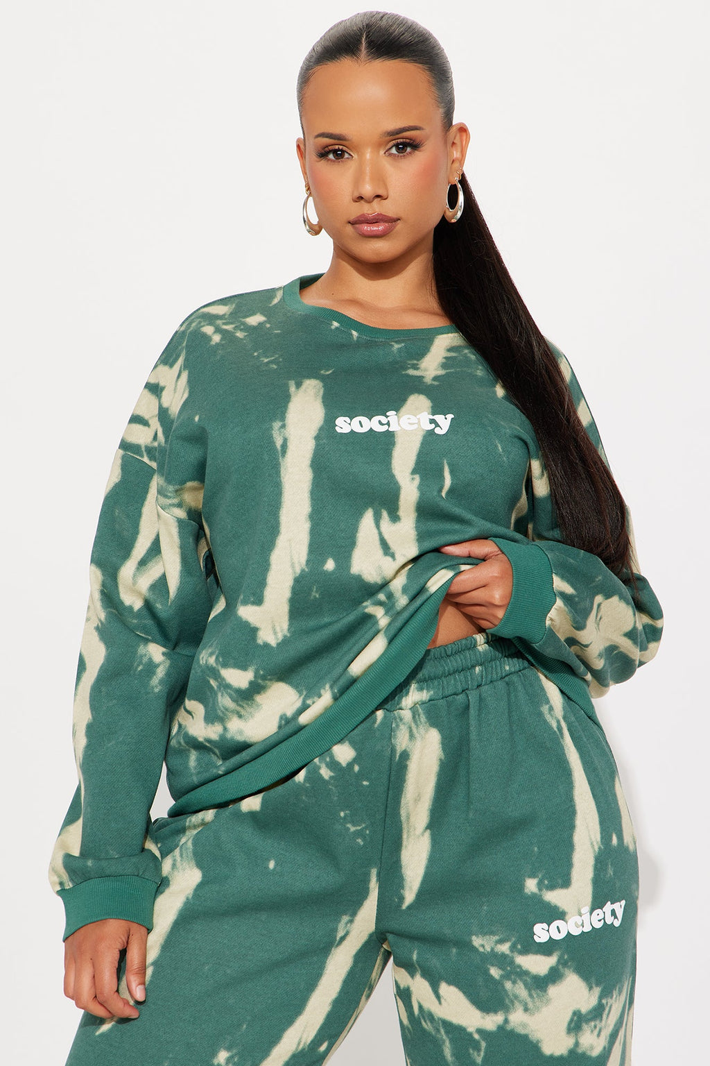 Society Ties Fleece Pant Set - Green/combo