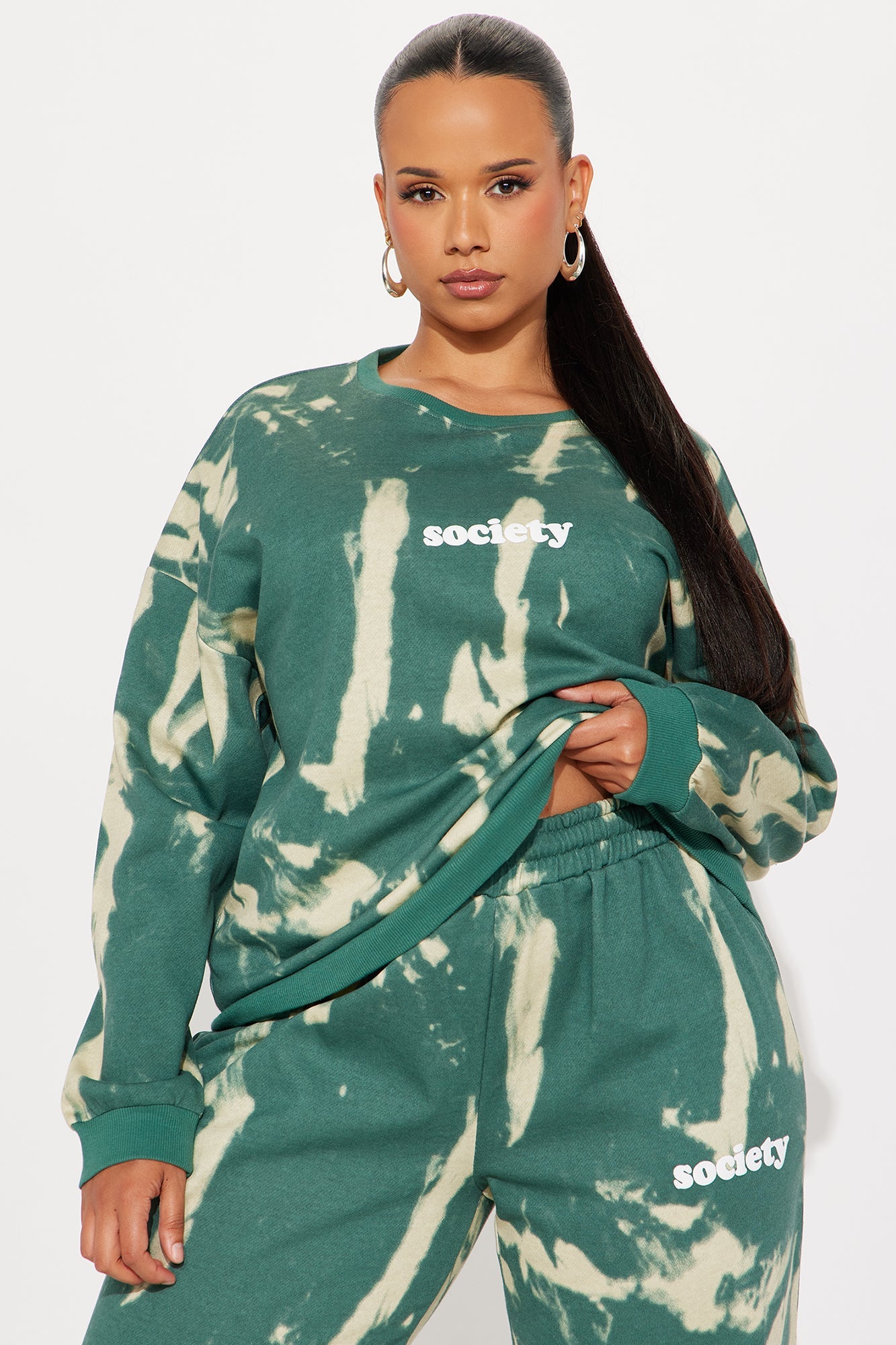 Society Ties Fleece Pant Set - Green/combo