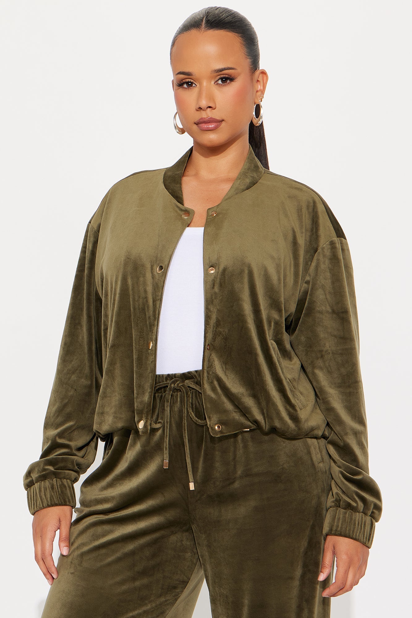Smooth Moovin' Velvet Pant Set - Olive