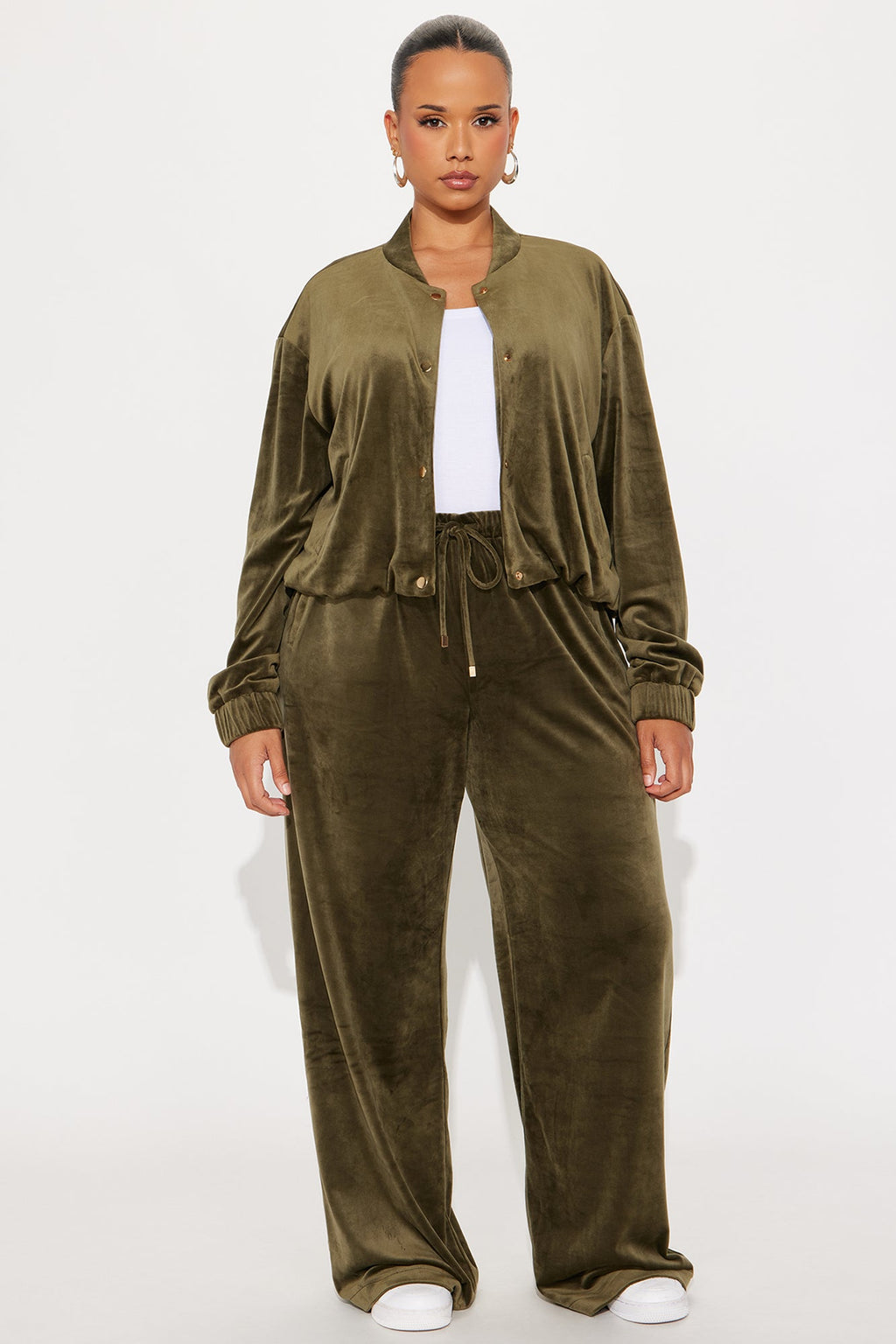 Smooth Moovin' Velvet Pant Set - Olive