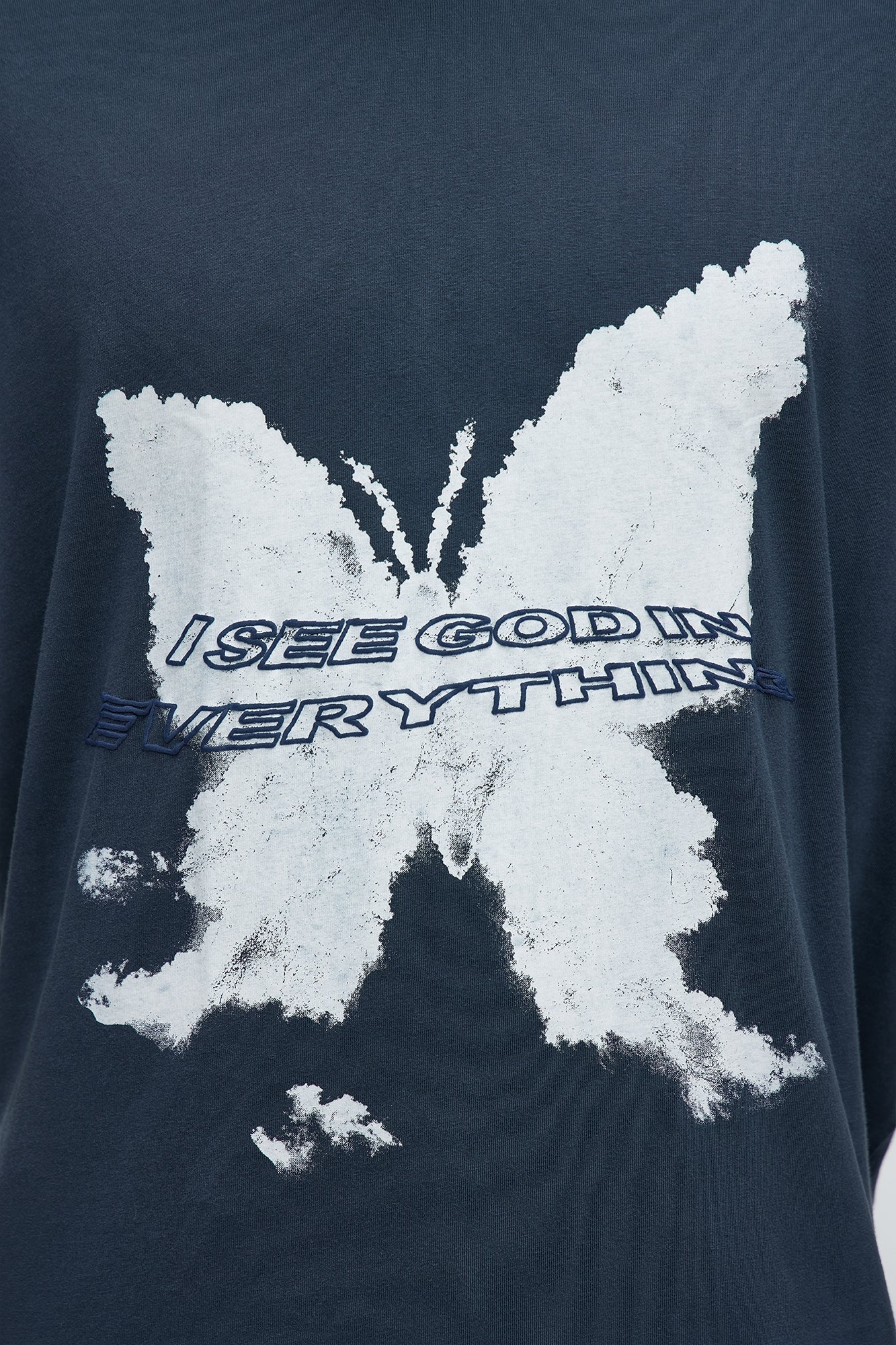 Blessed Butterfly Oversized Short Sleeve Tee - Navy