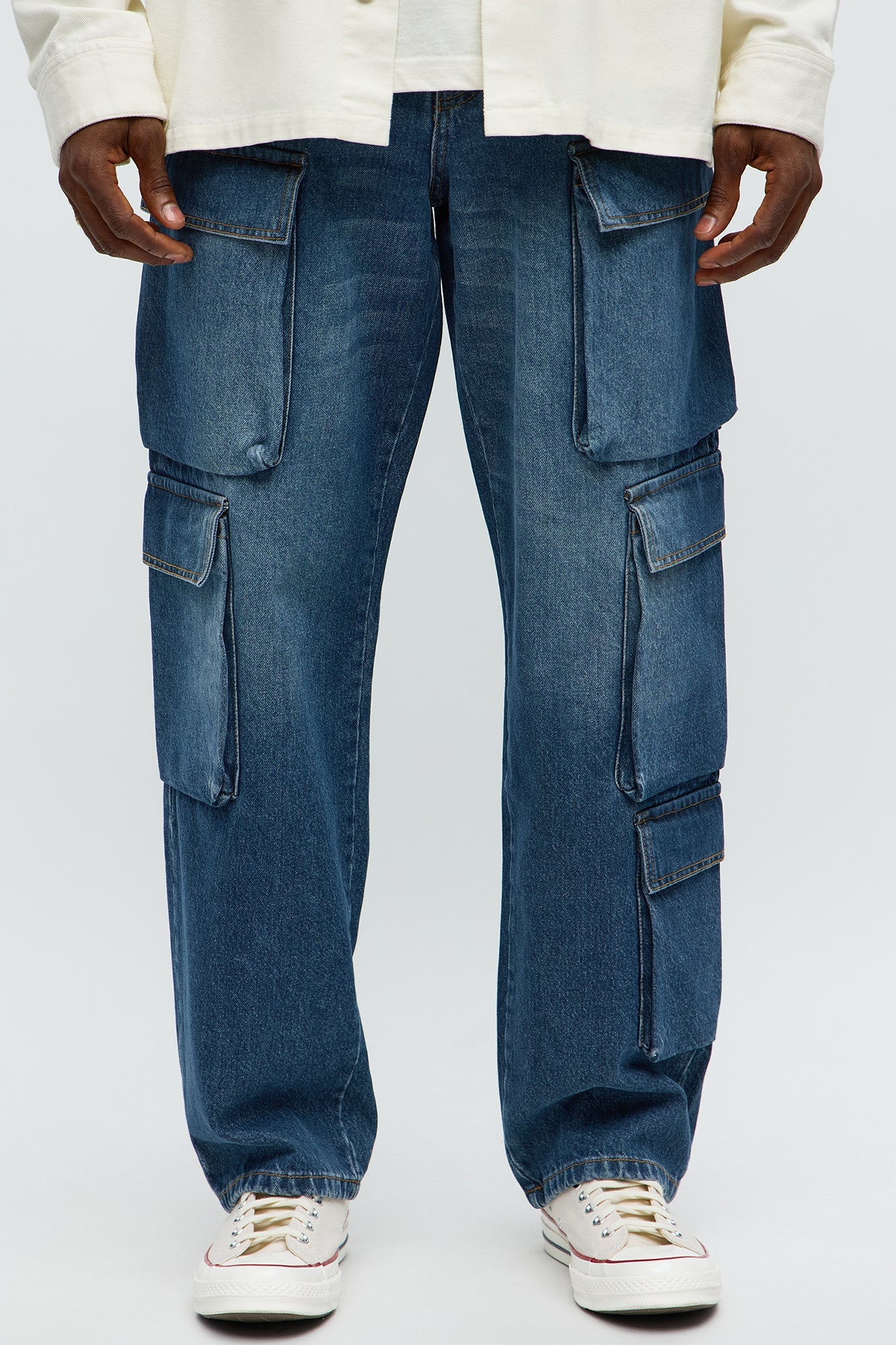 Straight Roo Cargo Jeans - Dark Wash