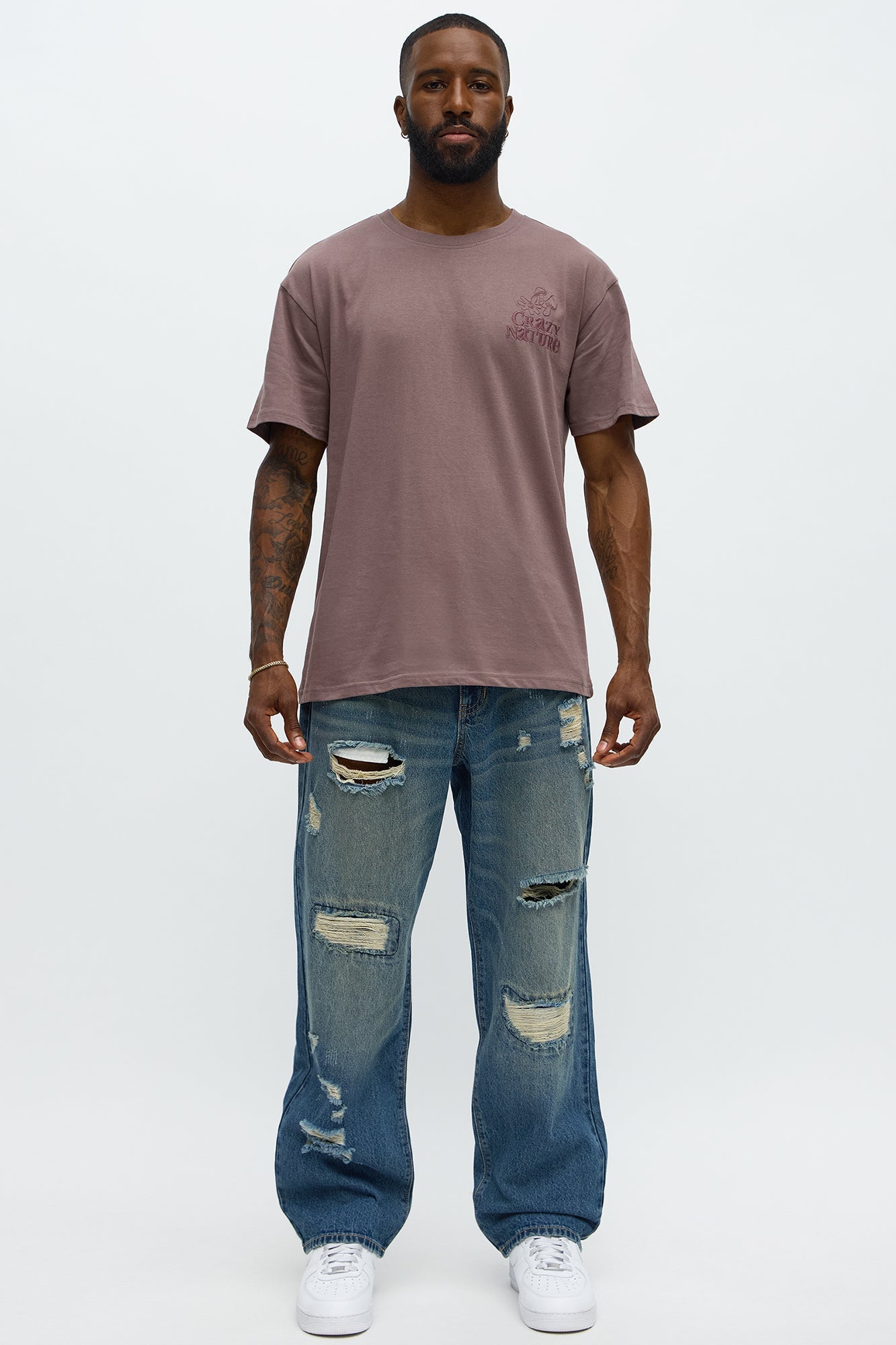 Straight Odd One Out Distressed Jeans - Medium Blue Wash