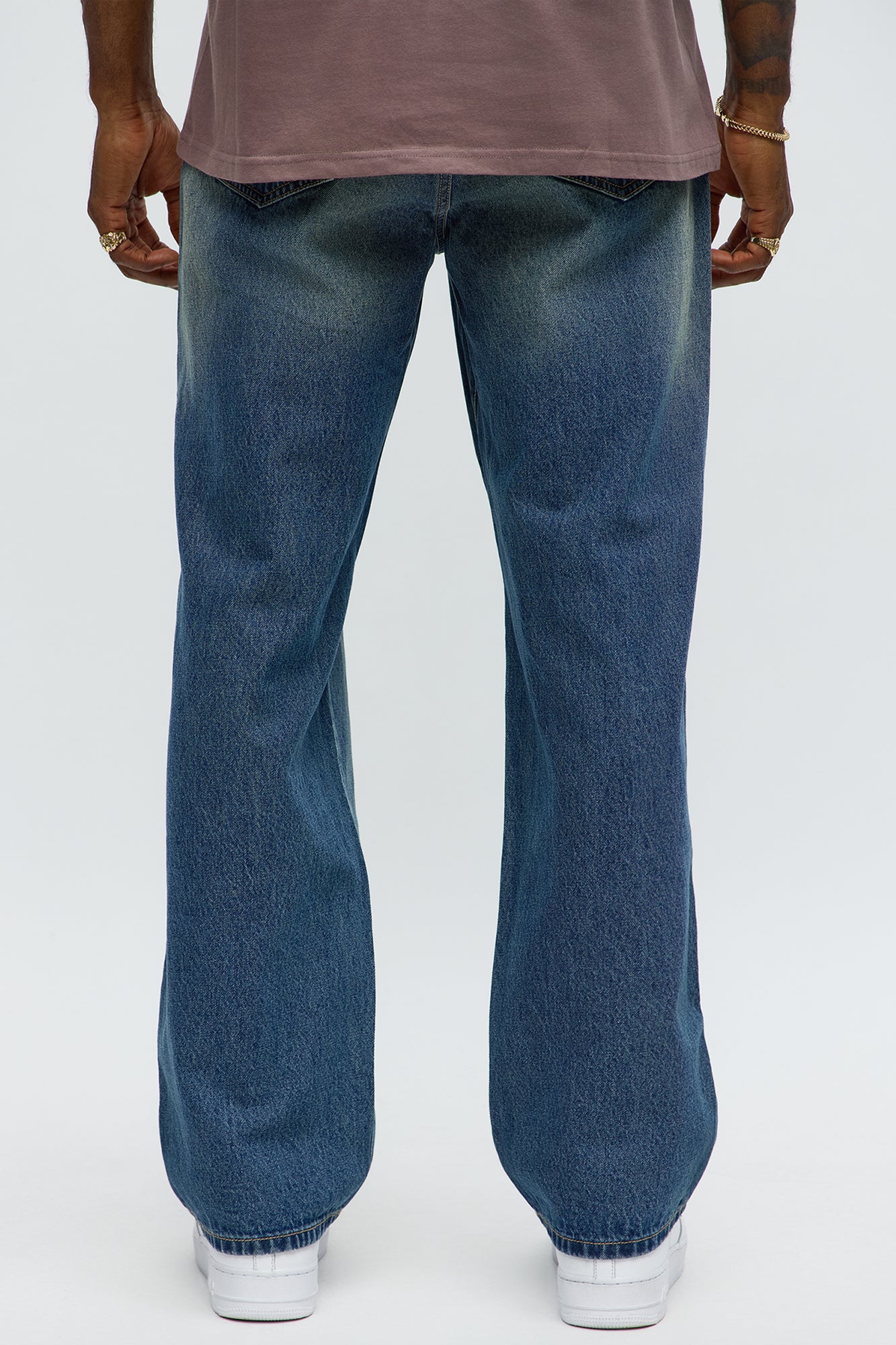 Straight Odd One Out Distressed Jeans - Medium Blue Wash