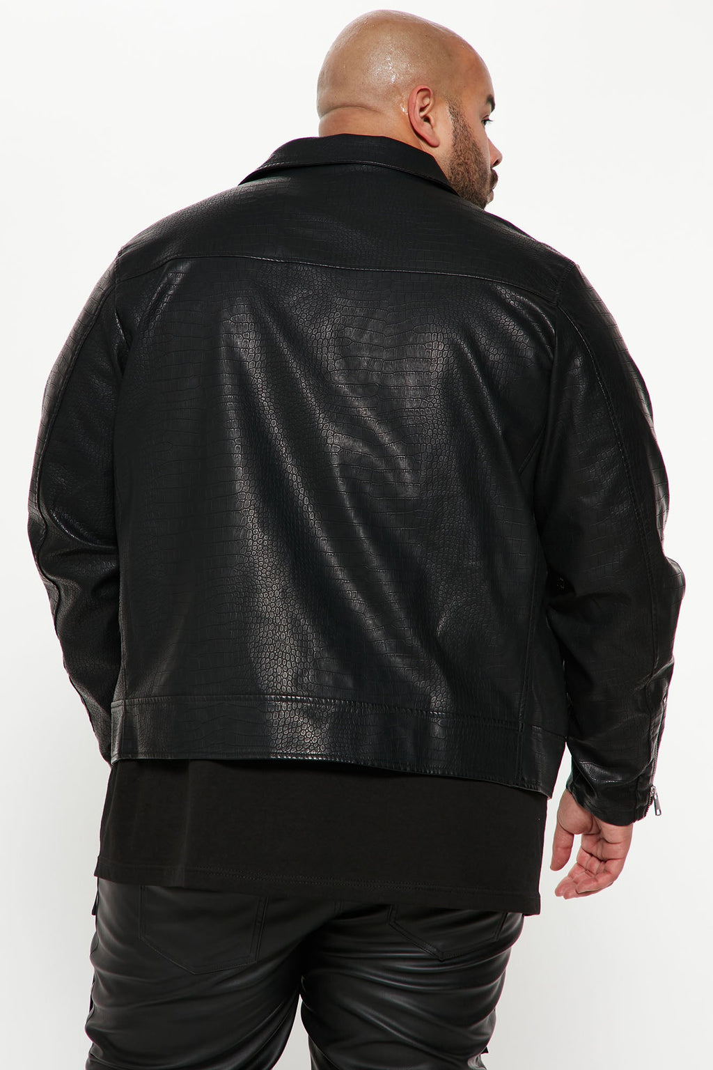 Crocodile Faux Leather Moto Jacket - Black