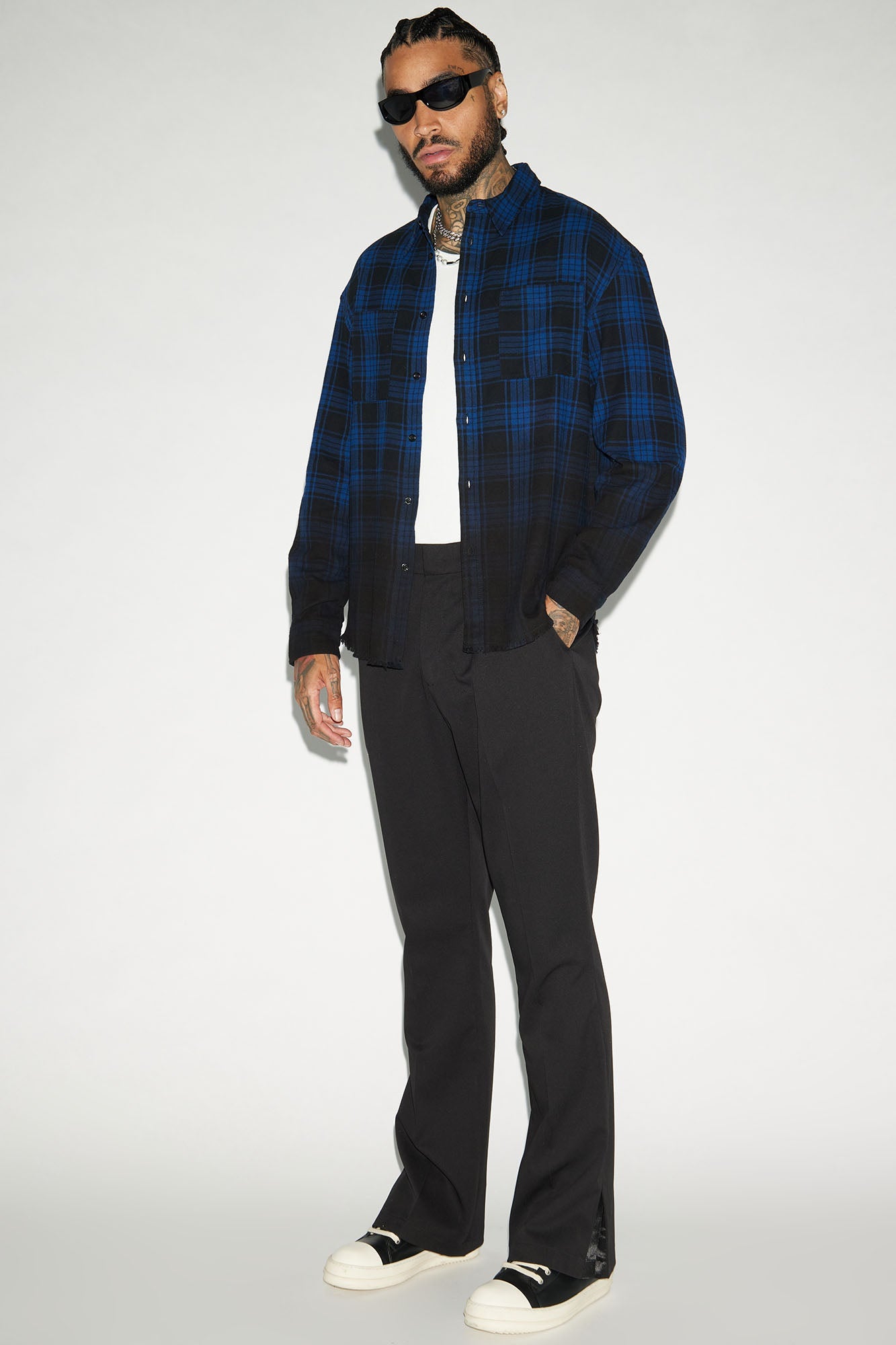 Sunset Dip Dye Flannel Shirt - Blue/Black