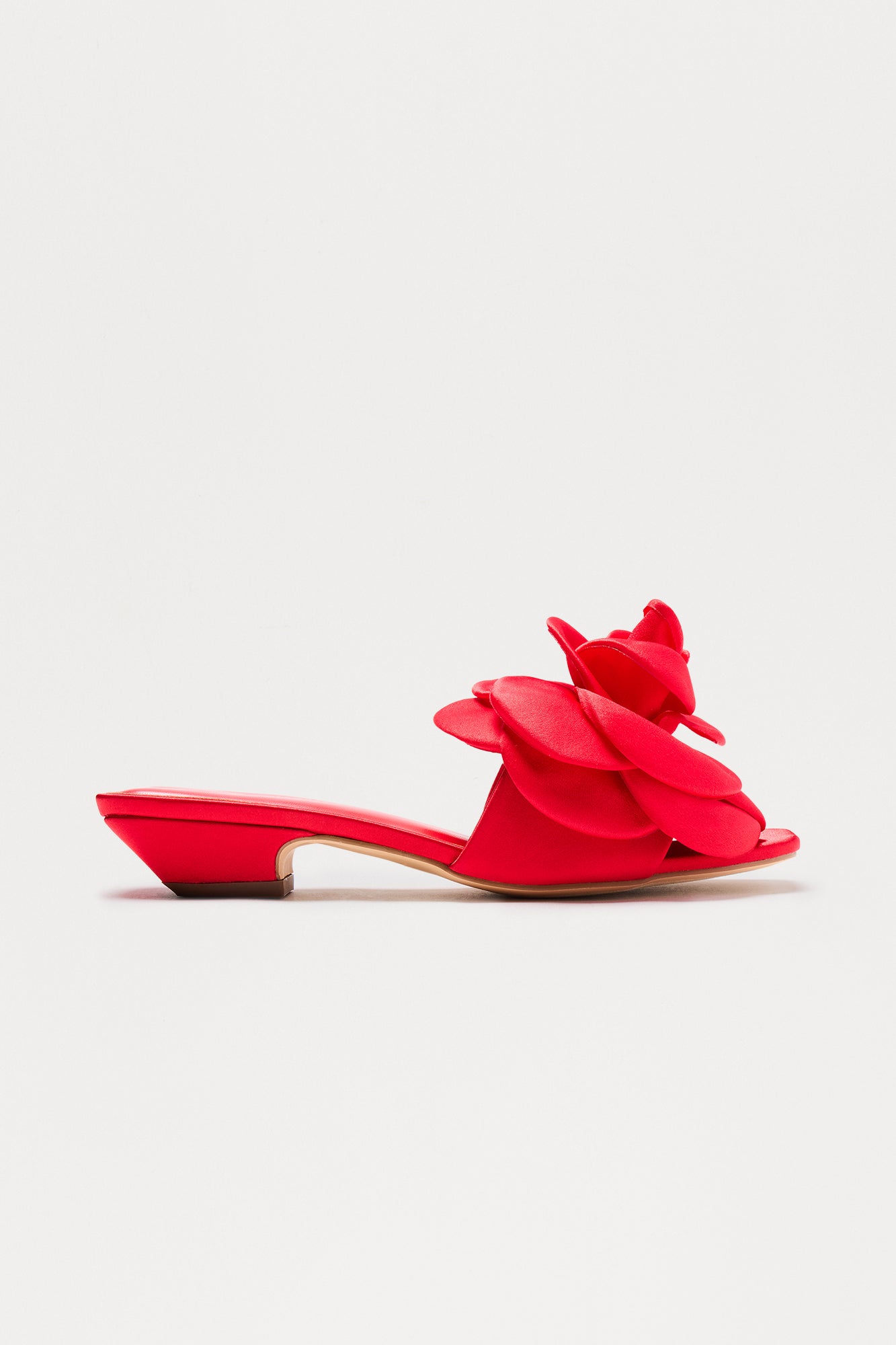 Haleen Satin Flower Mules - Red