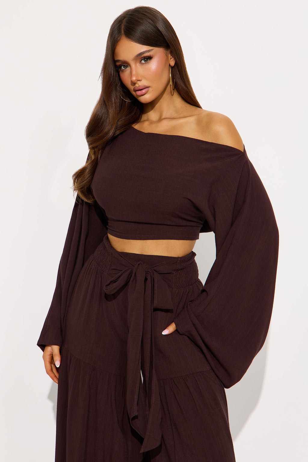 Carmella Rayon Linen Pant Set - Mocha