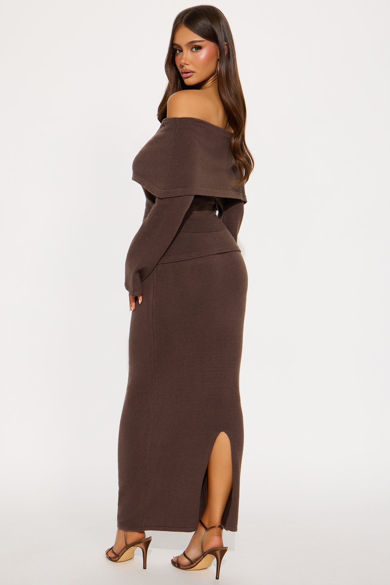 Isla Fold Over Sweater Maxi Skirt Set - Chocolate 