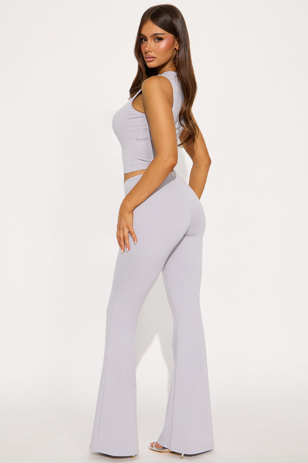 All Day Sleek Matte Tricot Pant Set - Grey