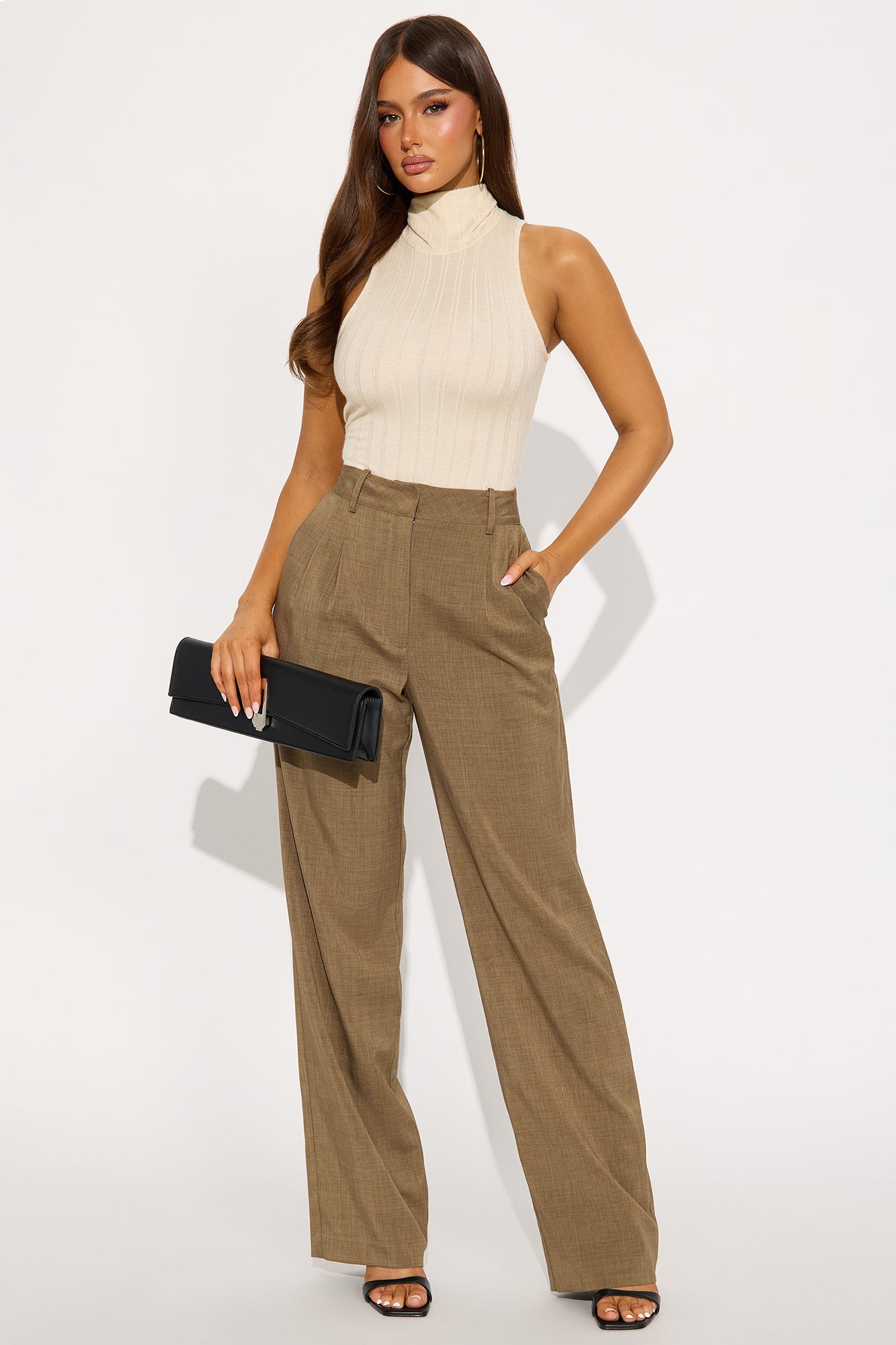 Lena Straight Leg Trouser Pant 33″ - Khaki