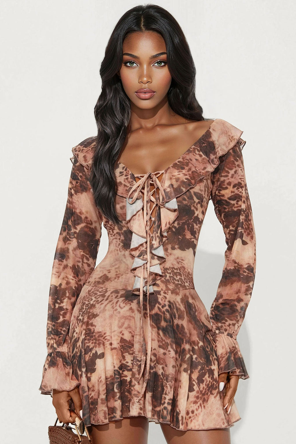 Tall Santana Leopard Micro Mini Dress - Brown/combo
