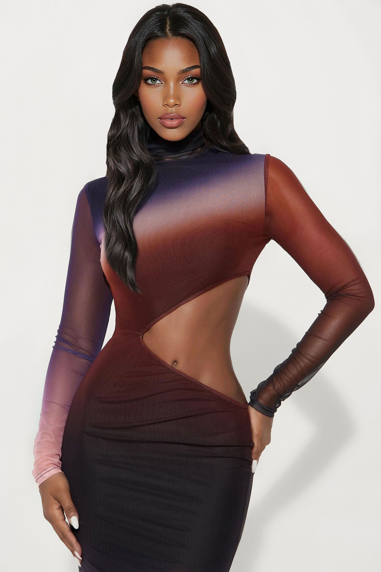 Malora Ombre Mesh Maxi Dress - Rust/combo