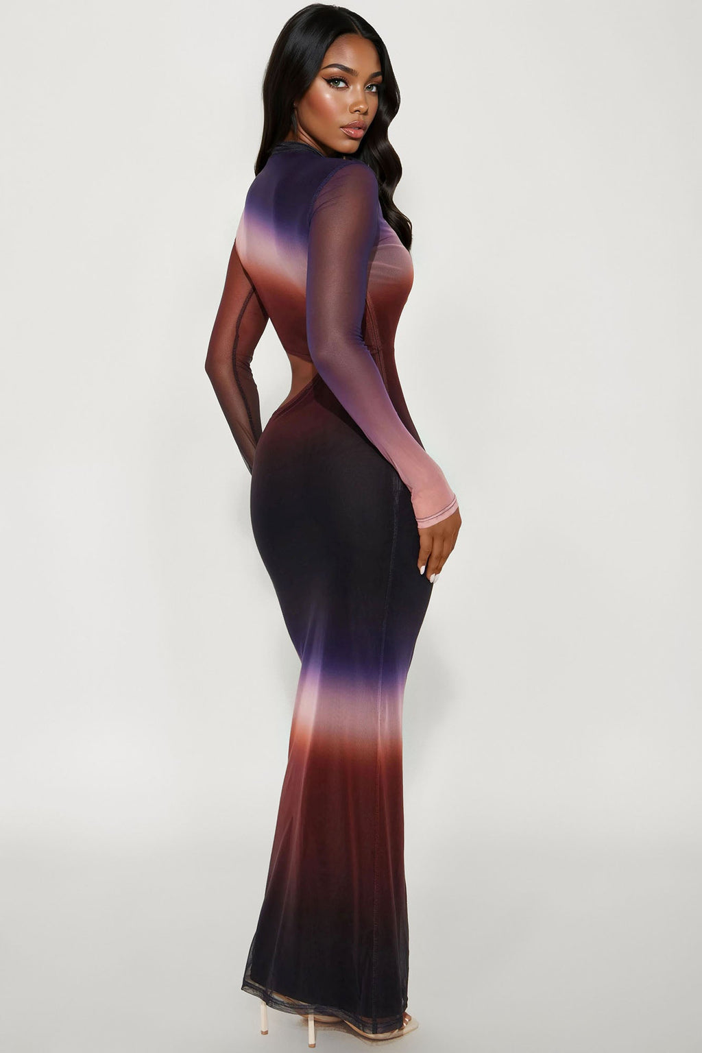 Malora Ombre Mesh Maxi Dress - Rust/combo