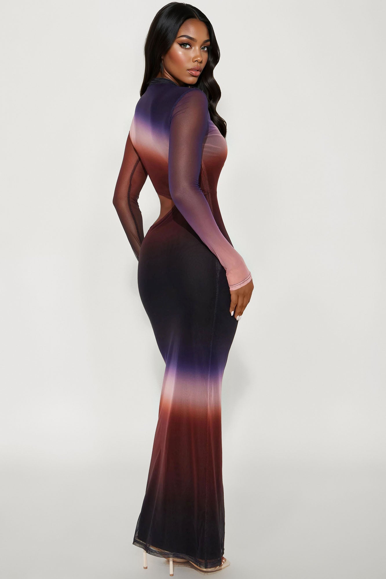 Malora Ombre Mesh Maxi Dress - Rust/combo