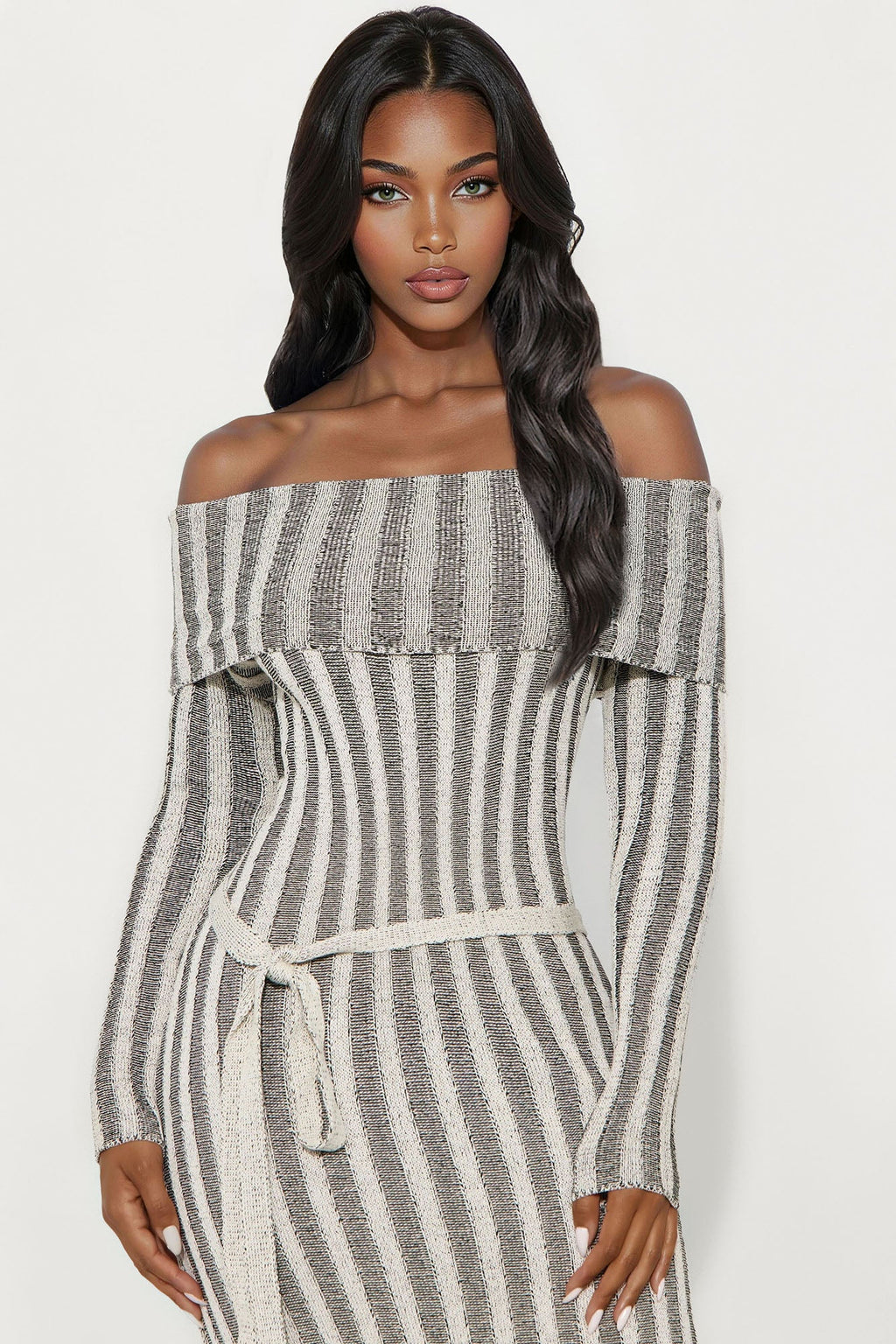 Always Crushing Striped Sweater Maxi Dress - Black/combo